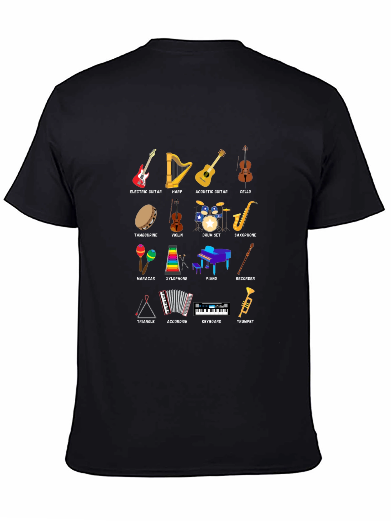 Musical Instruments Graphic Print Crew Neck T-Shirt
