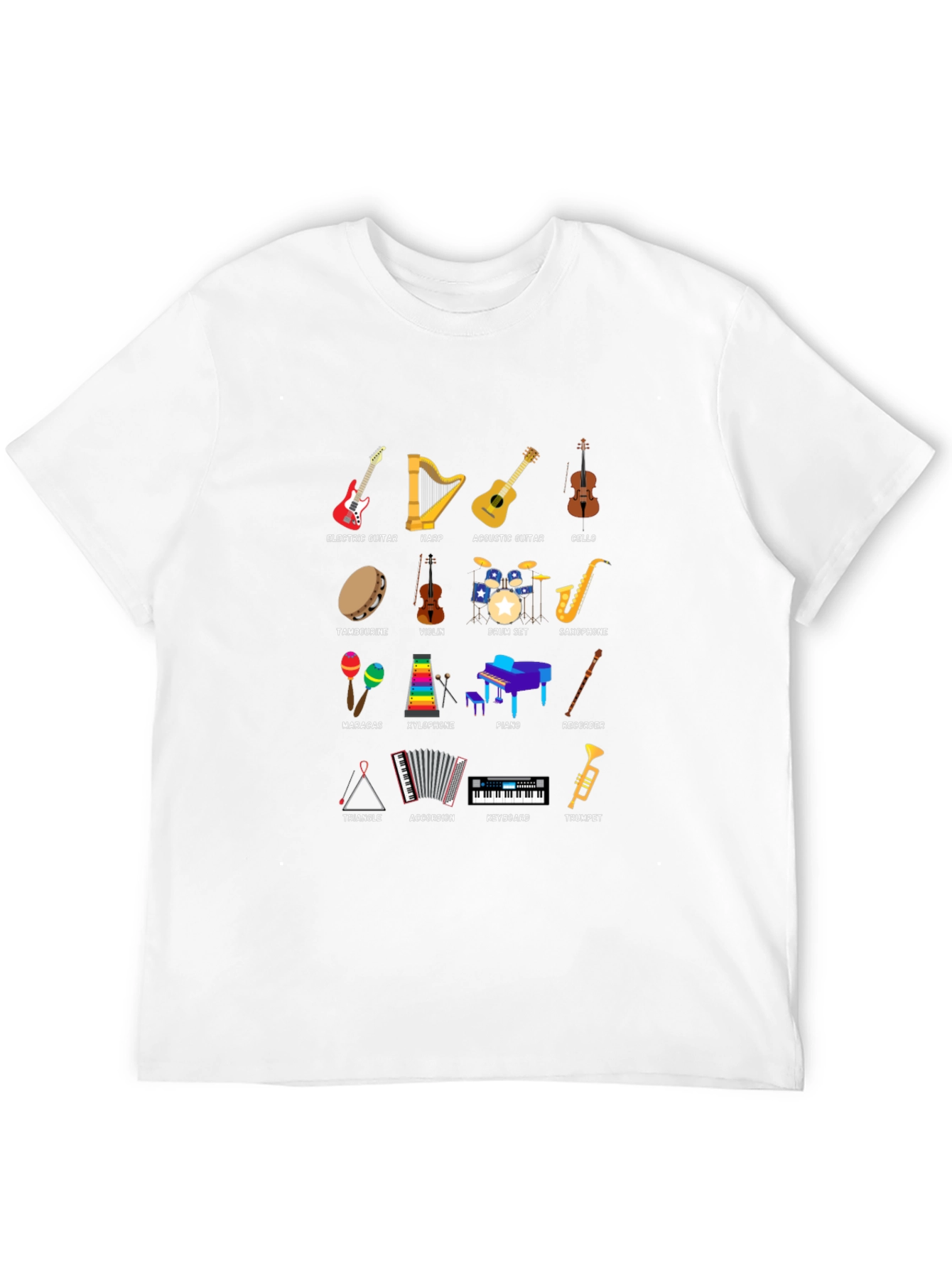 Musical Instruments Graphic Print Crew Neck T-Shirt