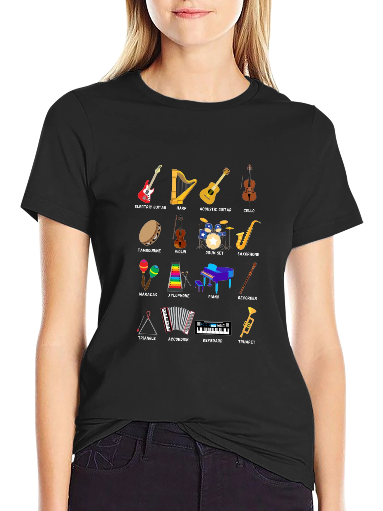 Musical Instruments Graphic Print Crew Neck T-Shirt