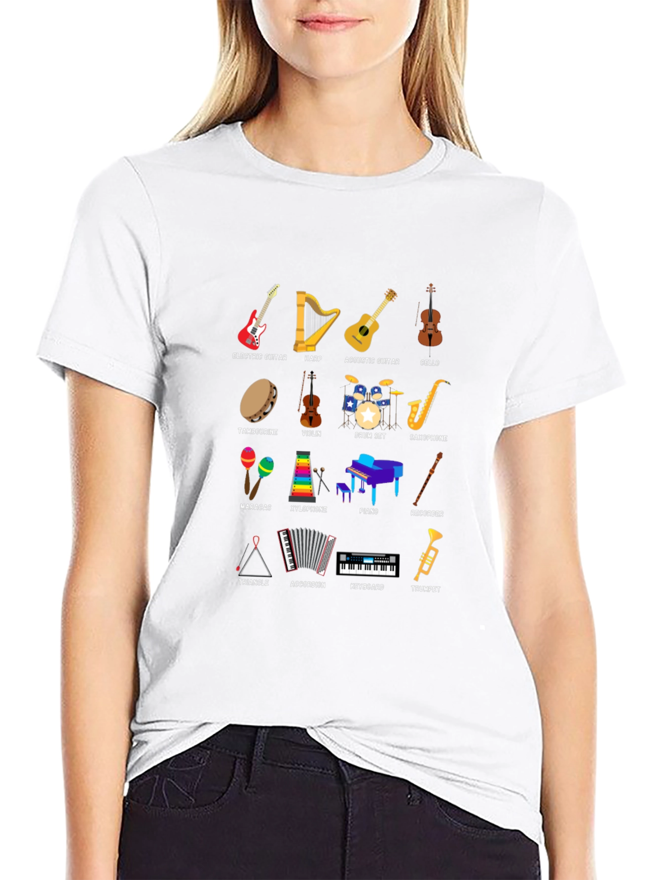 Musical Instruments Graphic Print Crew Neck T-Shirt