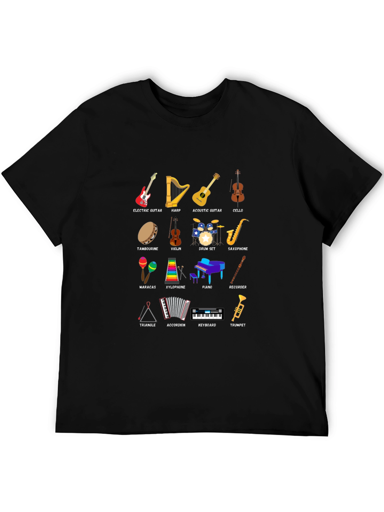 Musical Instruments Graphic Print Crew Neck T-Shirt