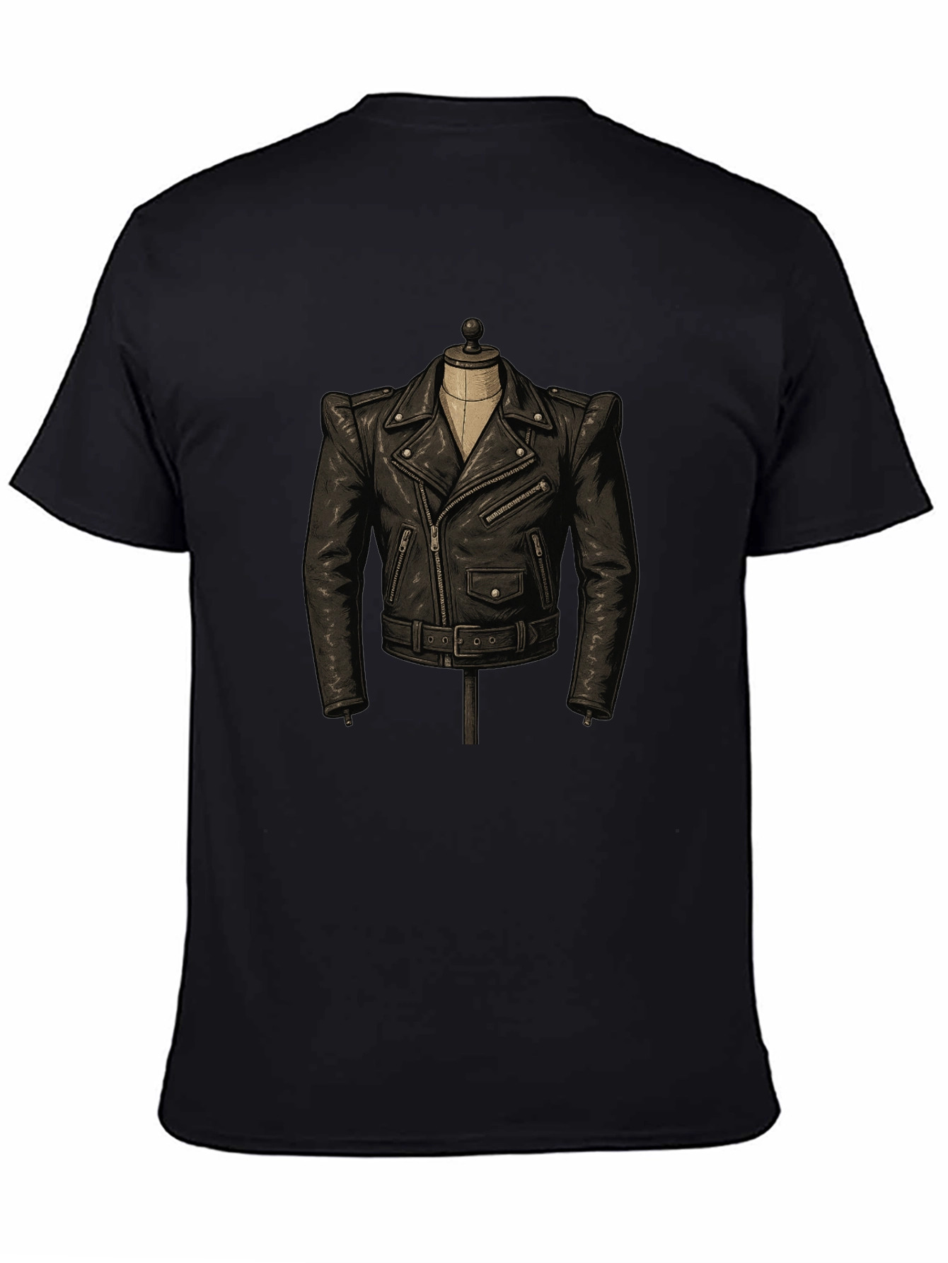 Black T-Shirt with Leather Jacket Design