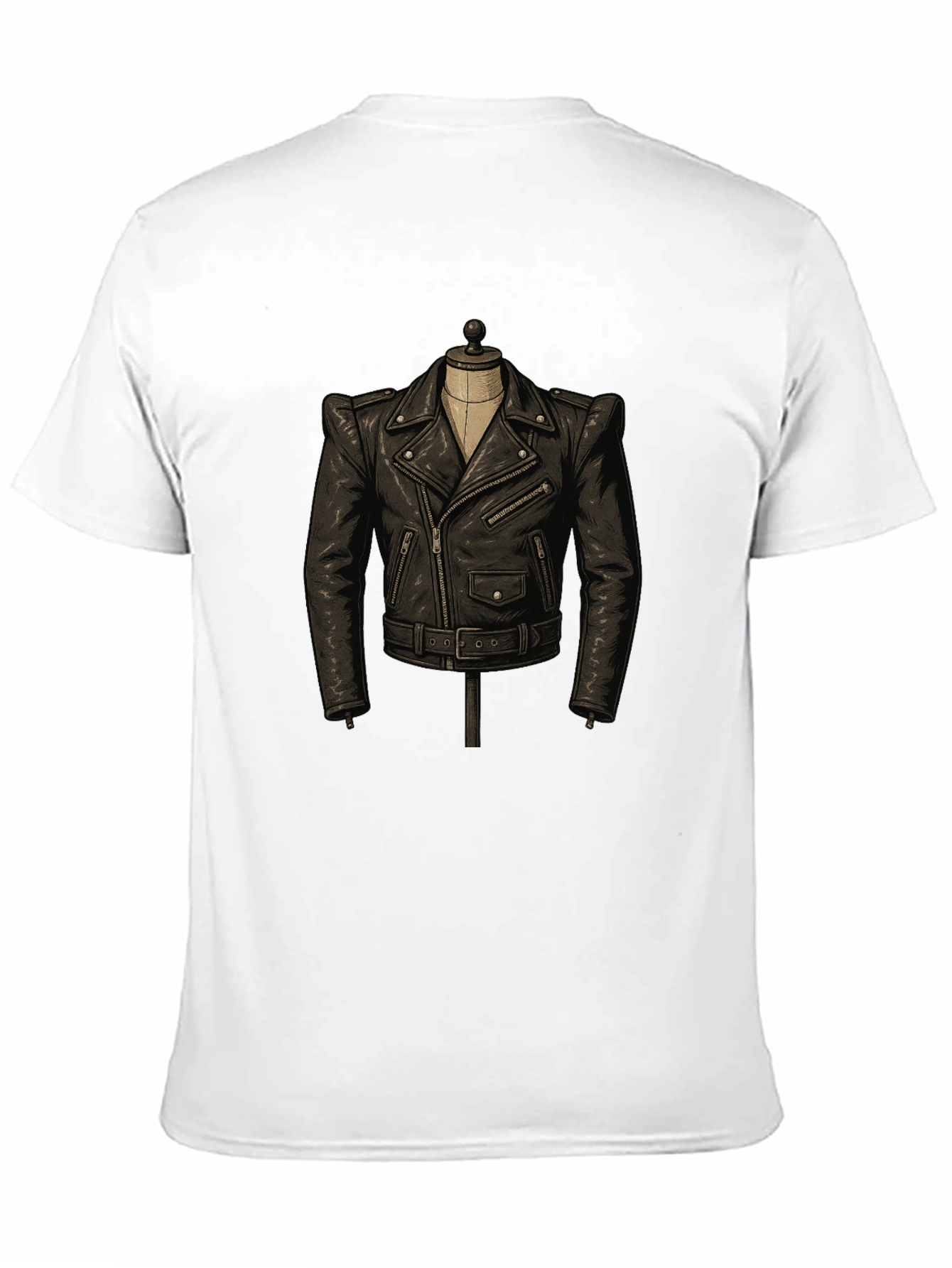 Black T-Shirt with Leather Jacket Design