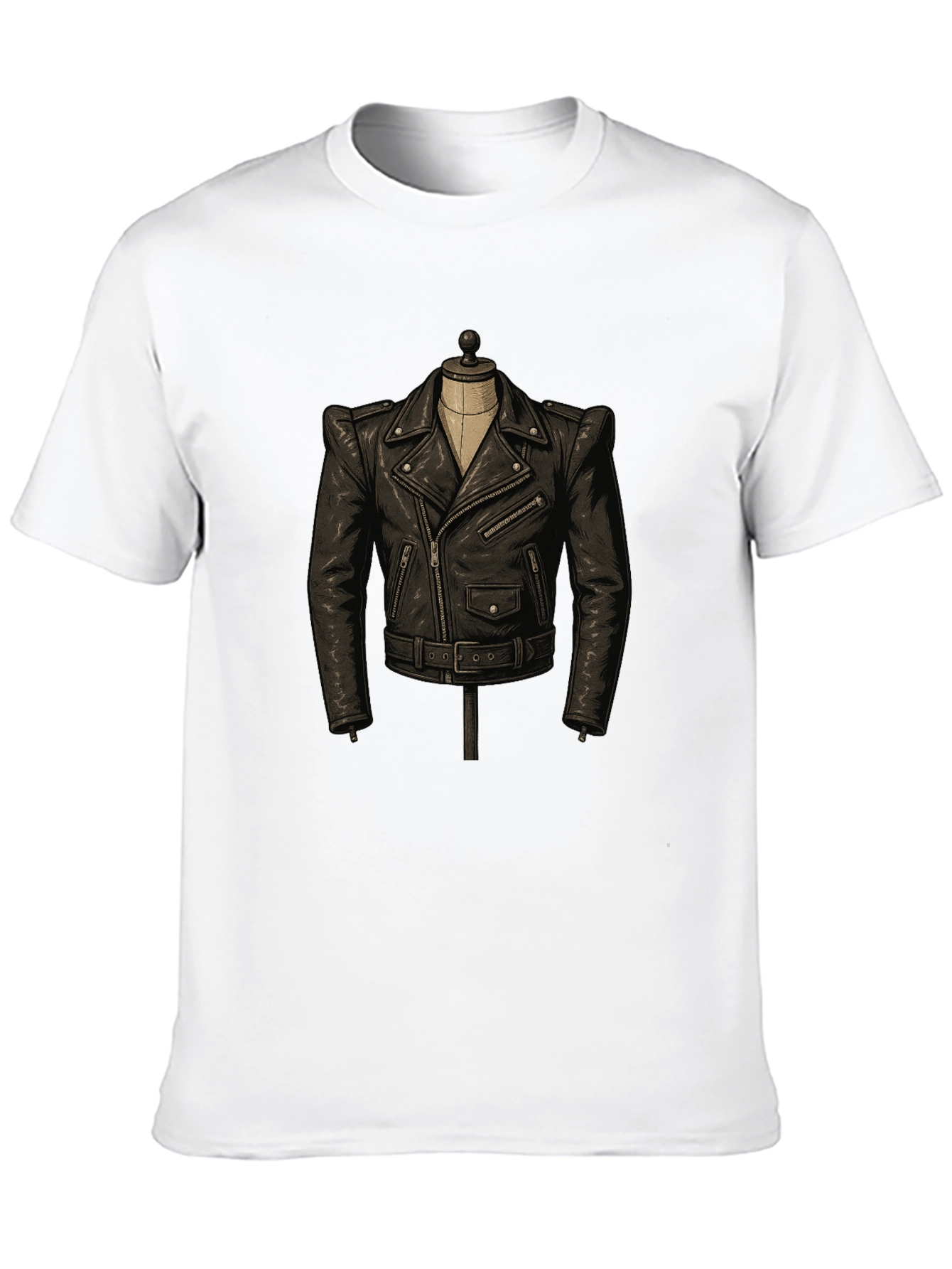 Black T-Shirt with Leather Jacket Design