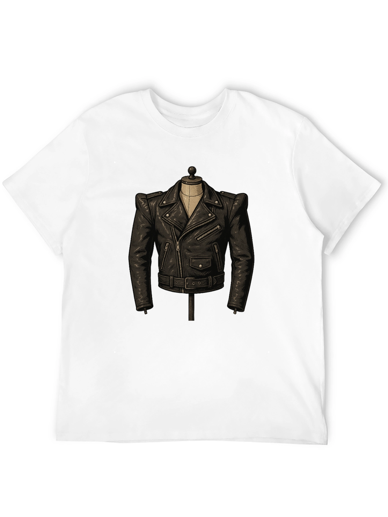 Black T-Shirt with Leather Jacket Design