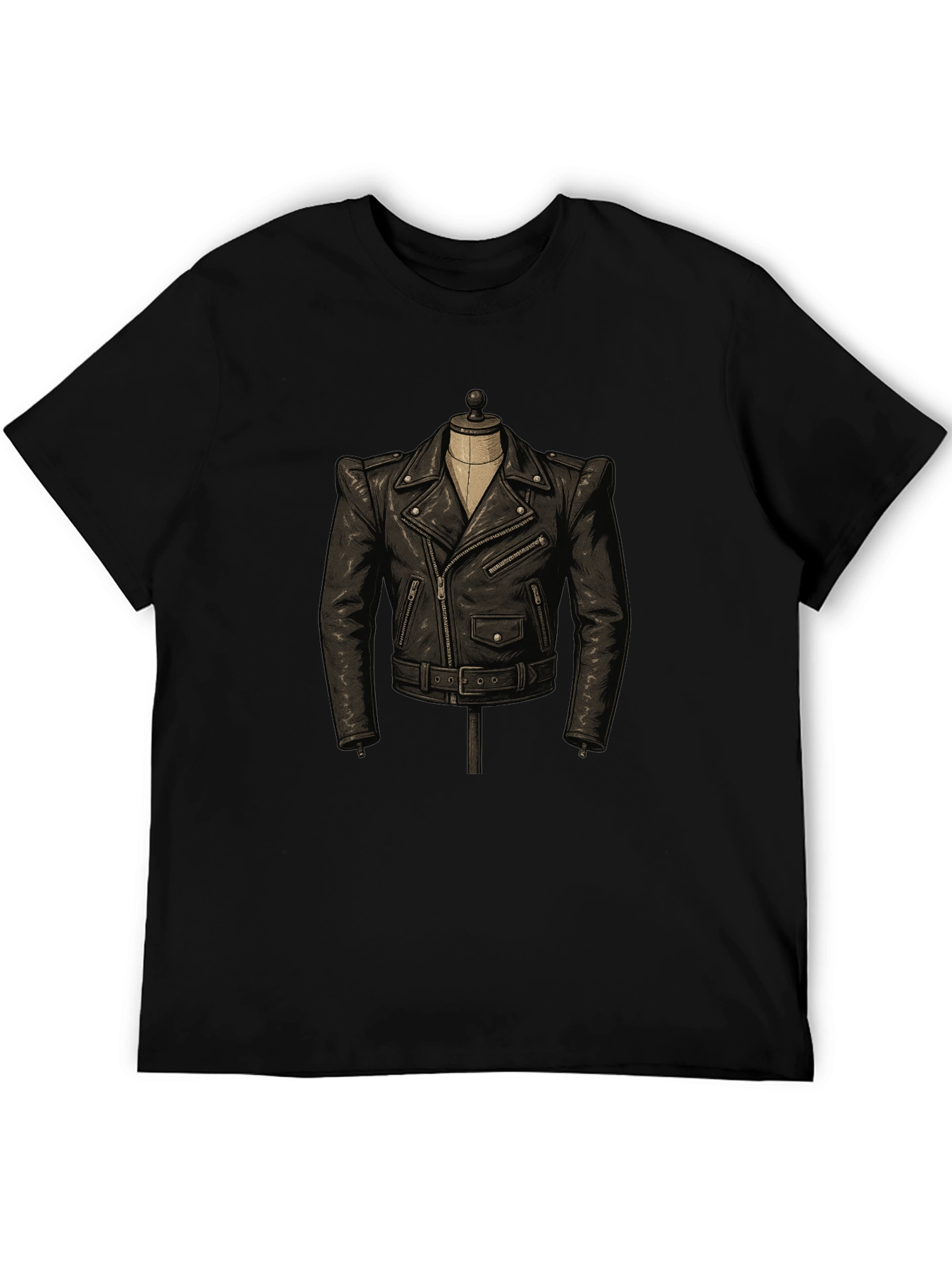 Black T-Shirt with Leather Jacket Design