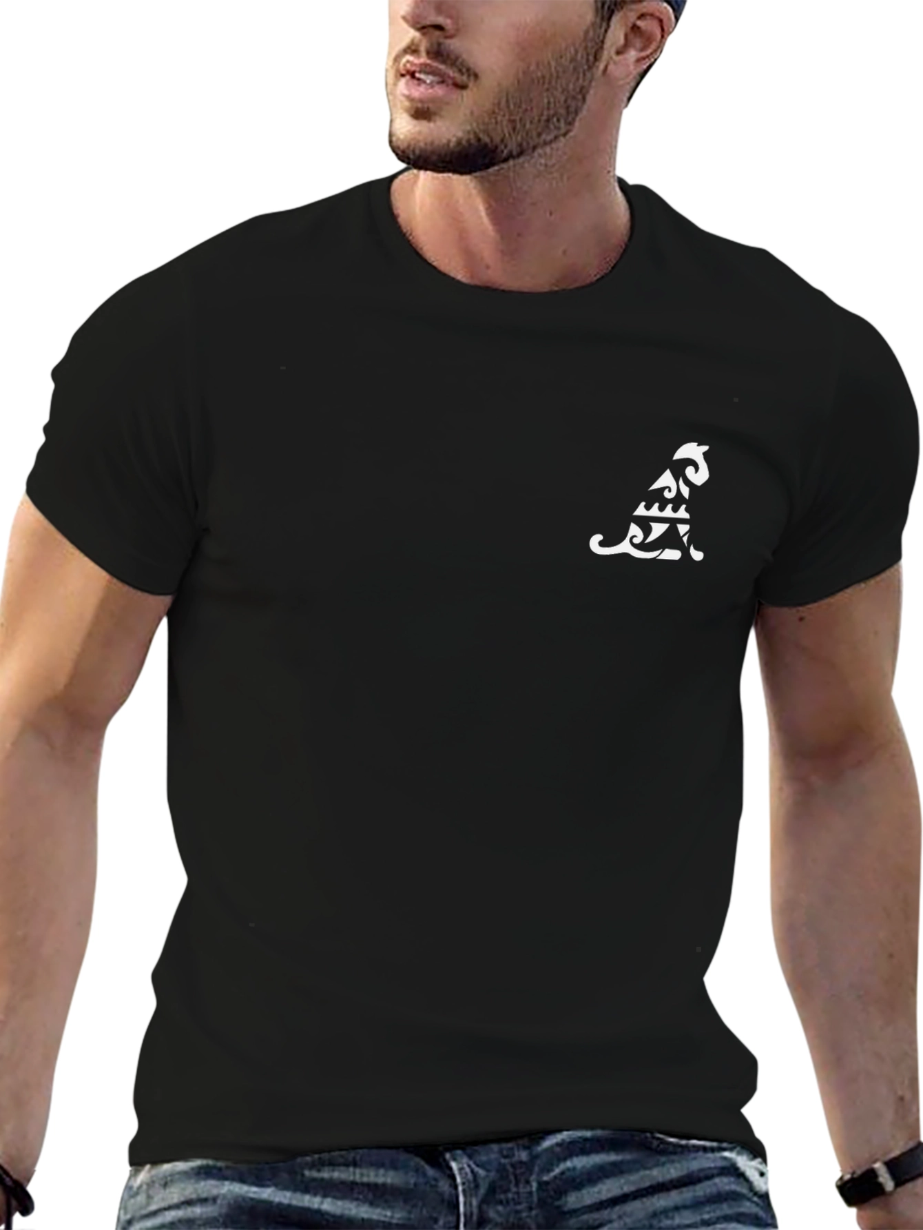 Tribal Cat Graphic Tee - Black Cotton Blend