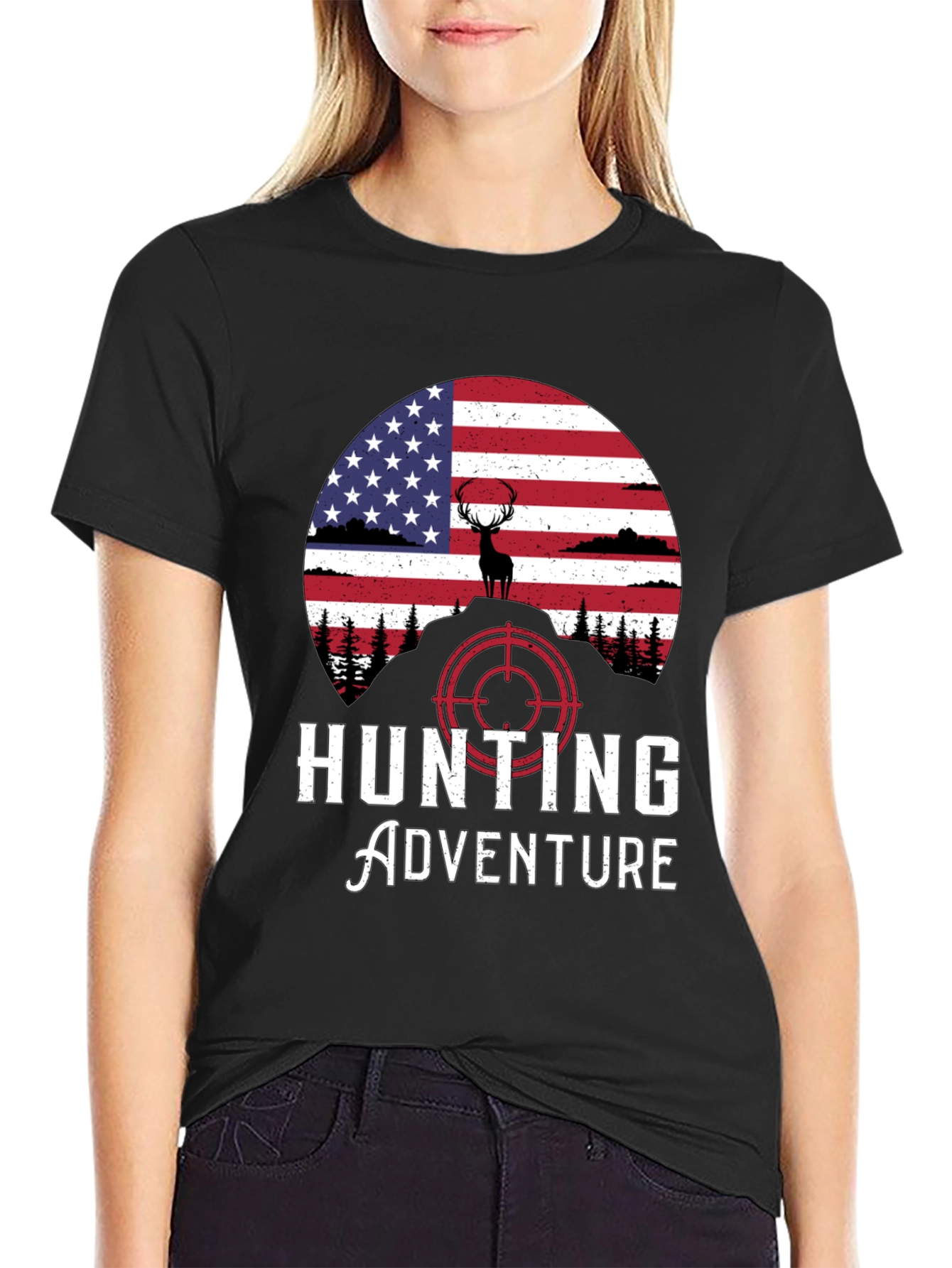 Hunting Adventure Tee - USA Flag Deer Graphic