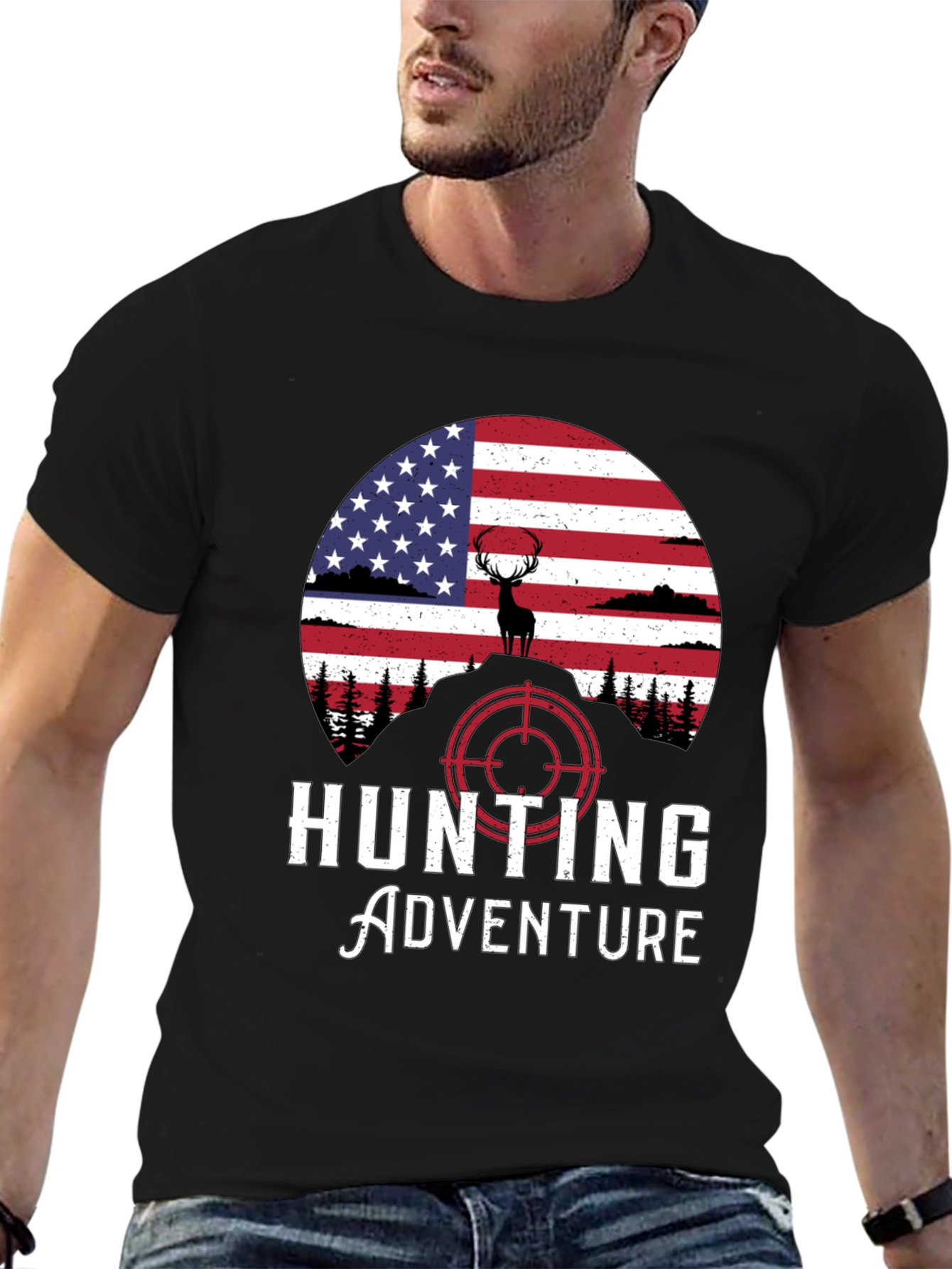 Hunting Adventure Tee - USA Flag Deer Graphic