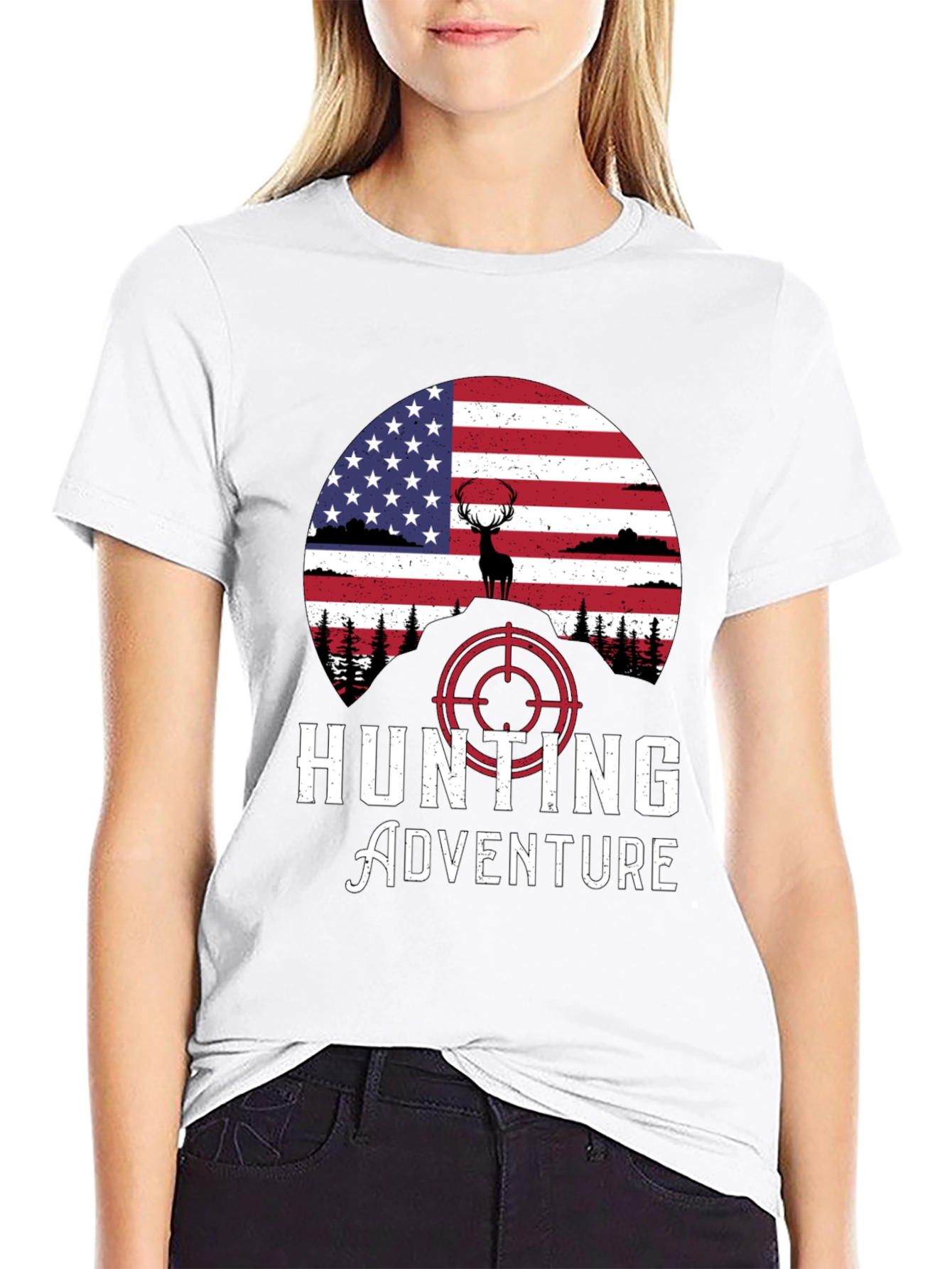 Hunting Adventure Tee - USA Flag Deer Graphic