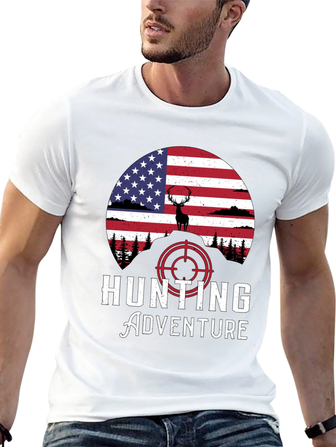 Hunting Adventure Tee - USA Flag Deer Graphic