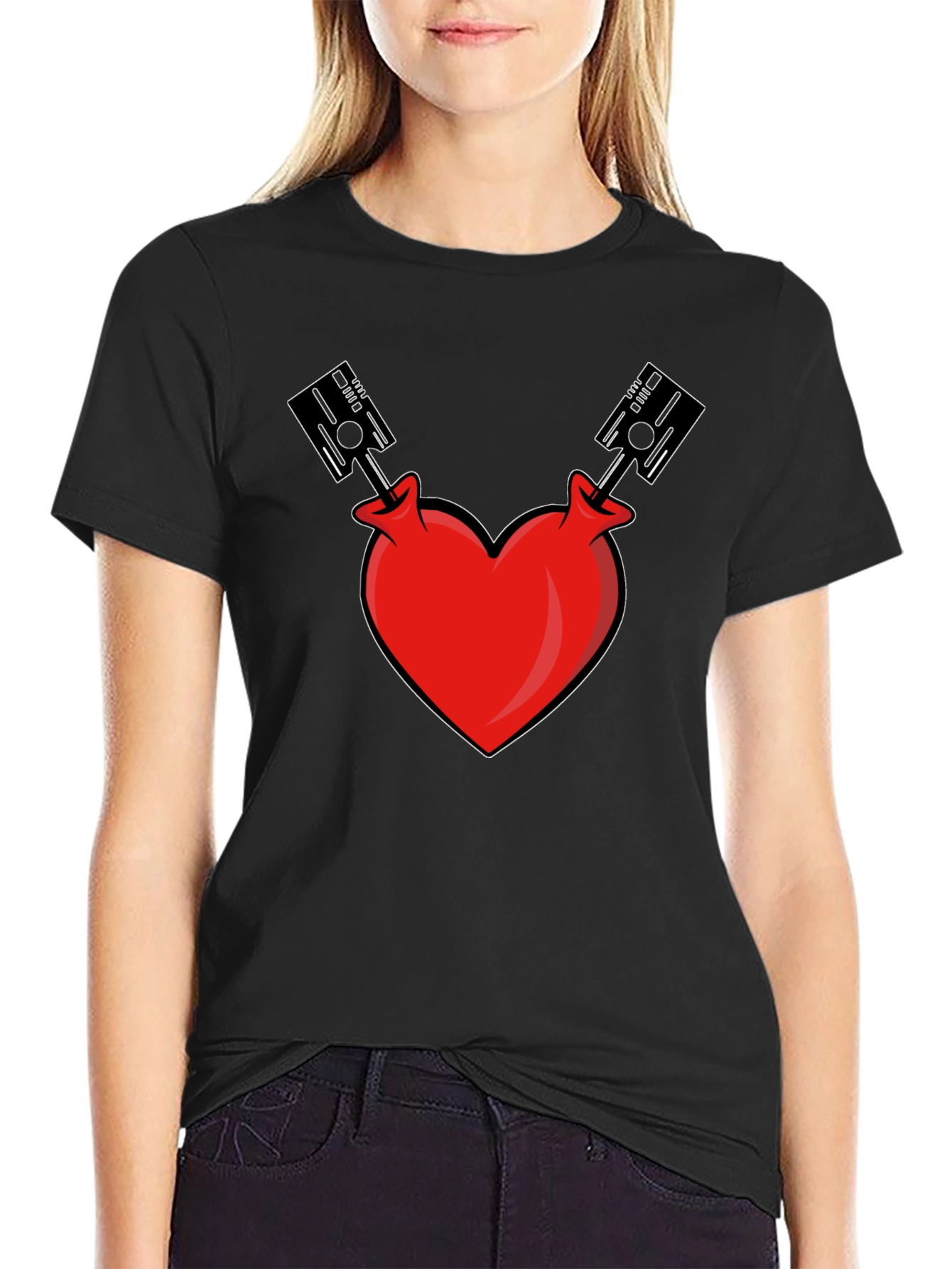 Heart Piston Graphic Tee - Black