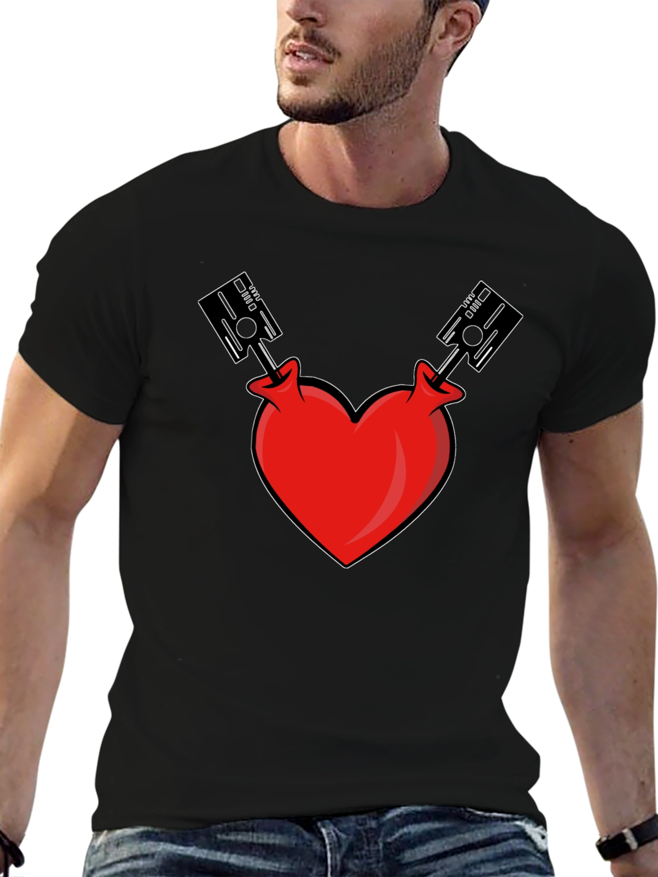 Heart Piston Graphic Tee - Black