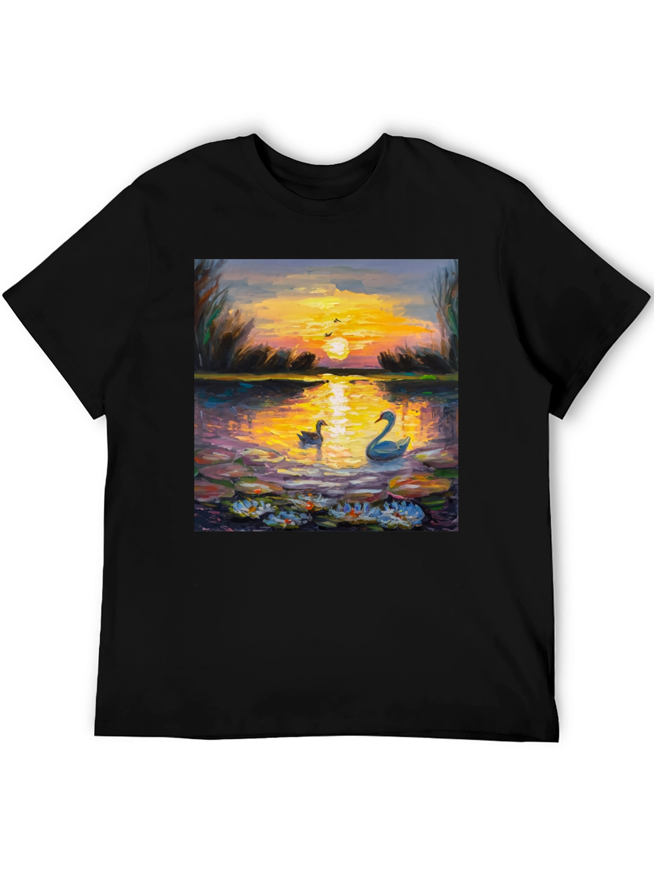 Sunset Swans Graphic Tee - Artistic Impression
