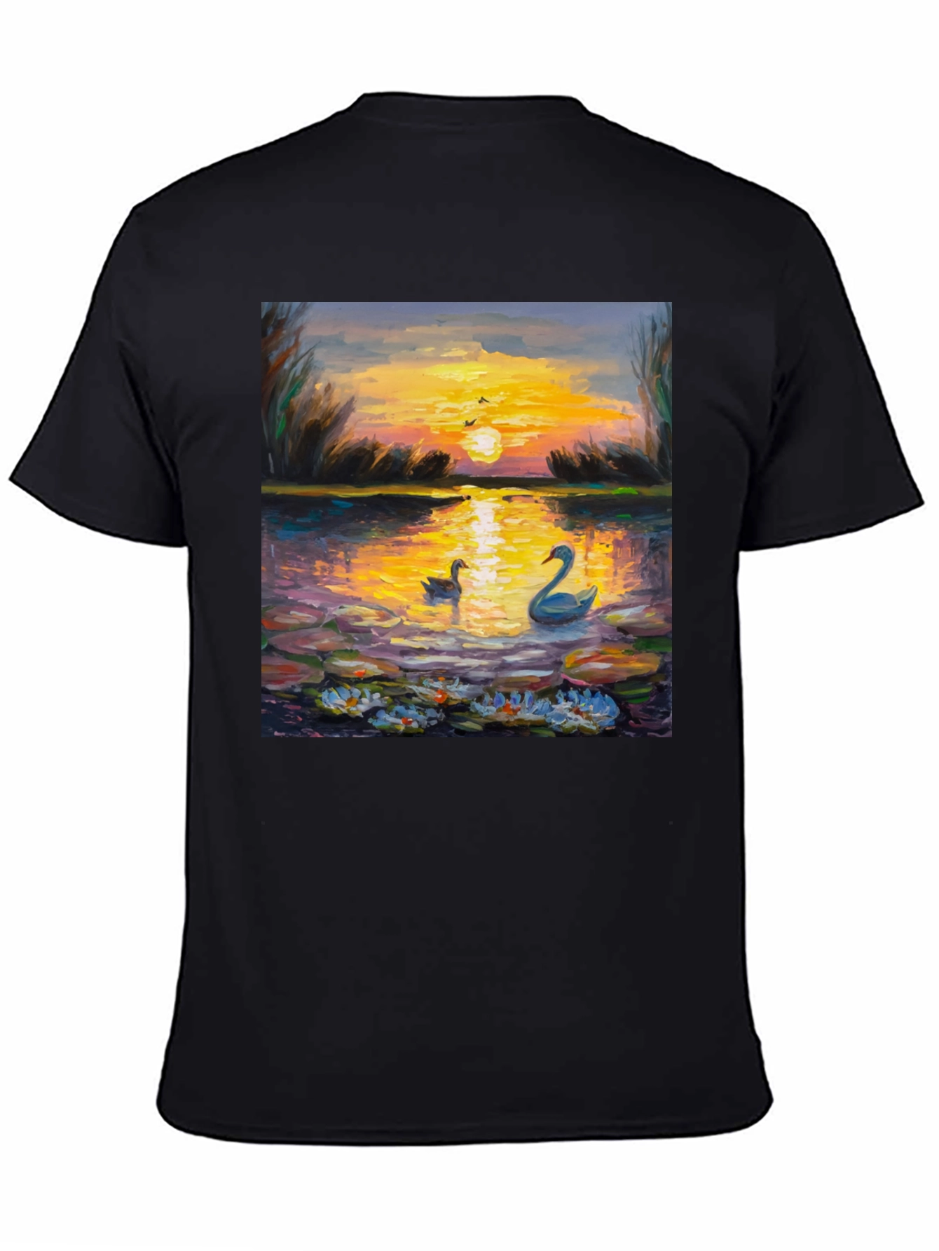 Sunset Swans Graphic Tee - Artistic Impression