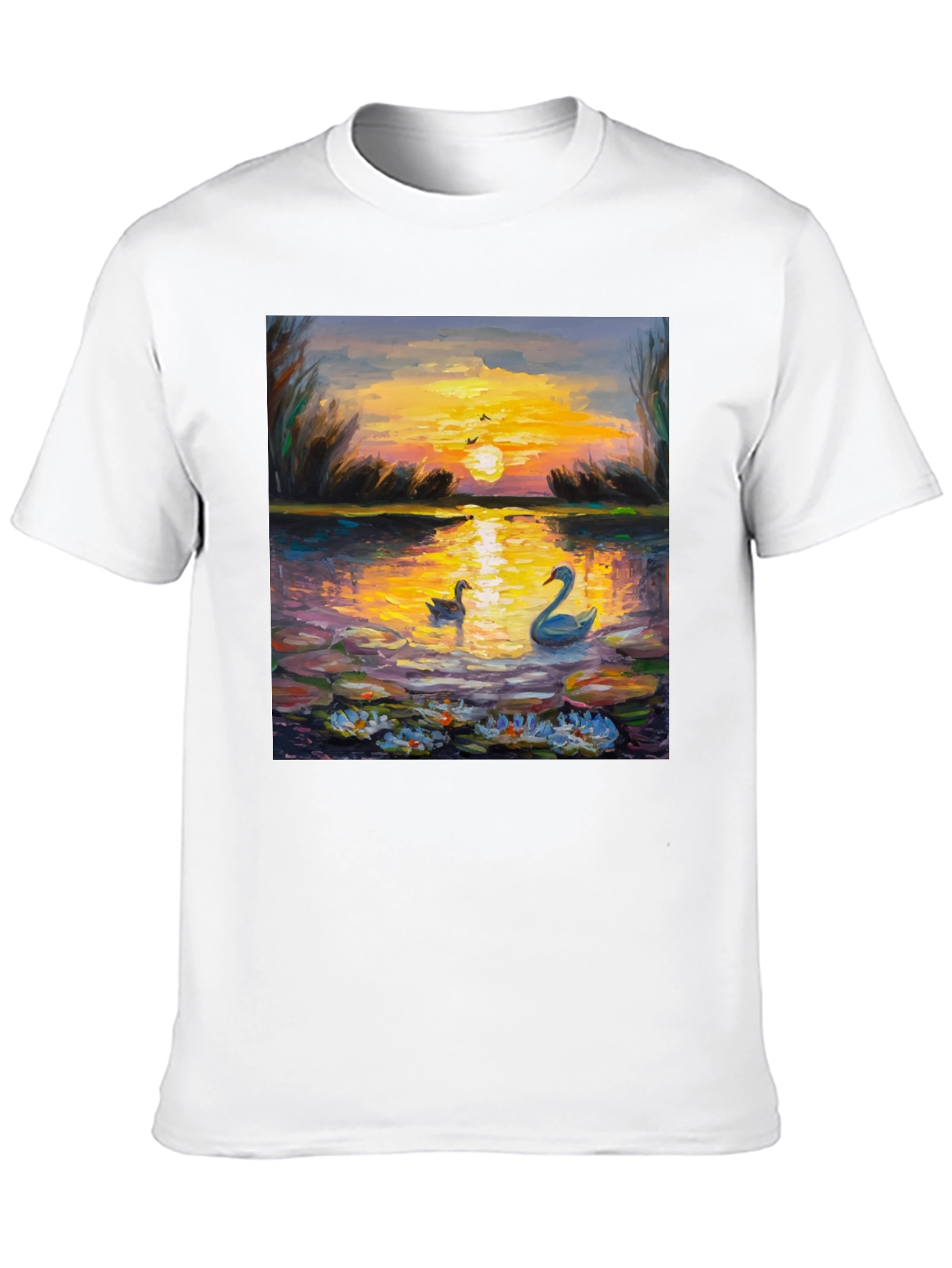 Sunset Swans Graphic Tee - Artistic Impression