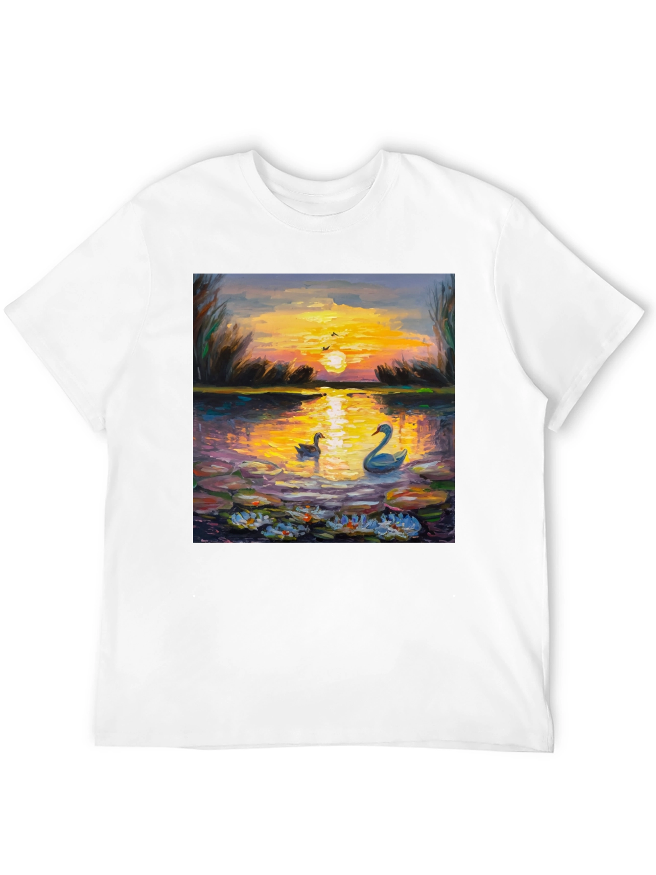 Sunset Swans Graphic Tee - Artistic Impression