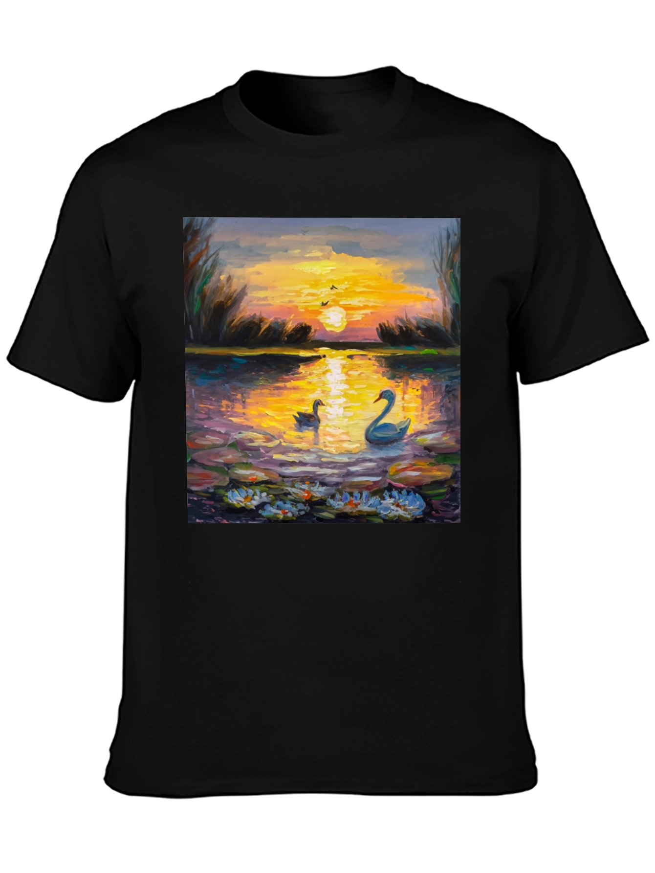 Sunset Swans Graphic Tee - Artistic Impression