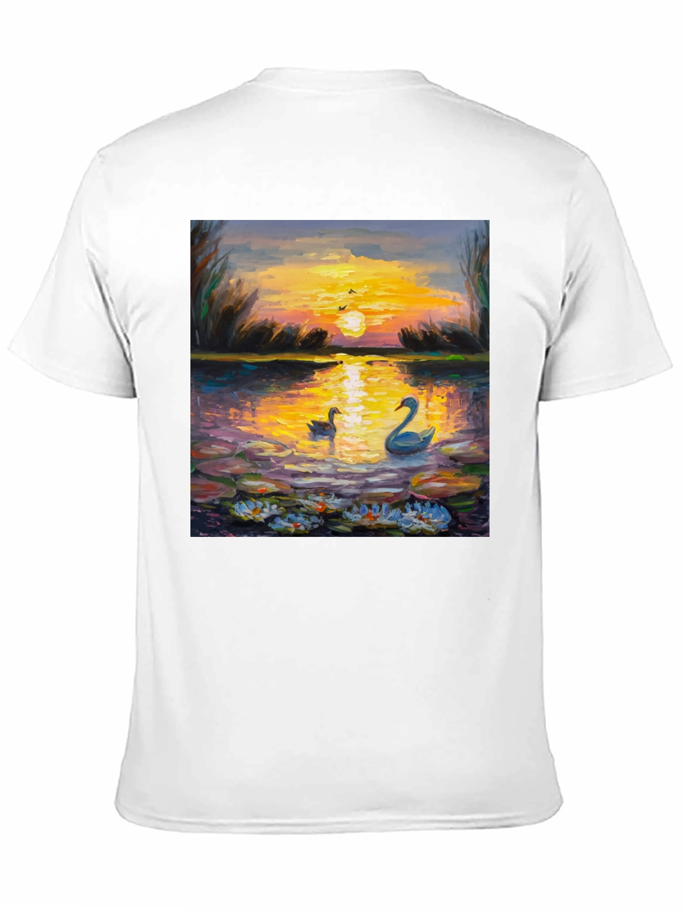 Sunset Swans Graphic Tee - Artistic Impression