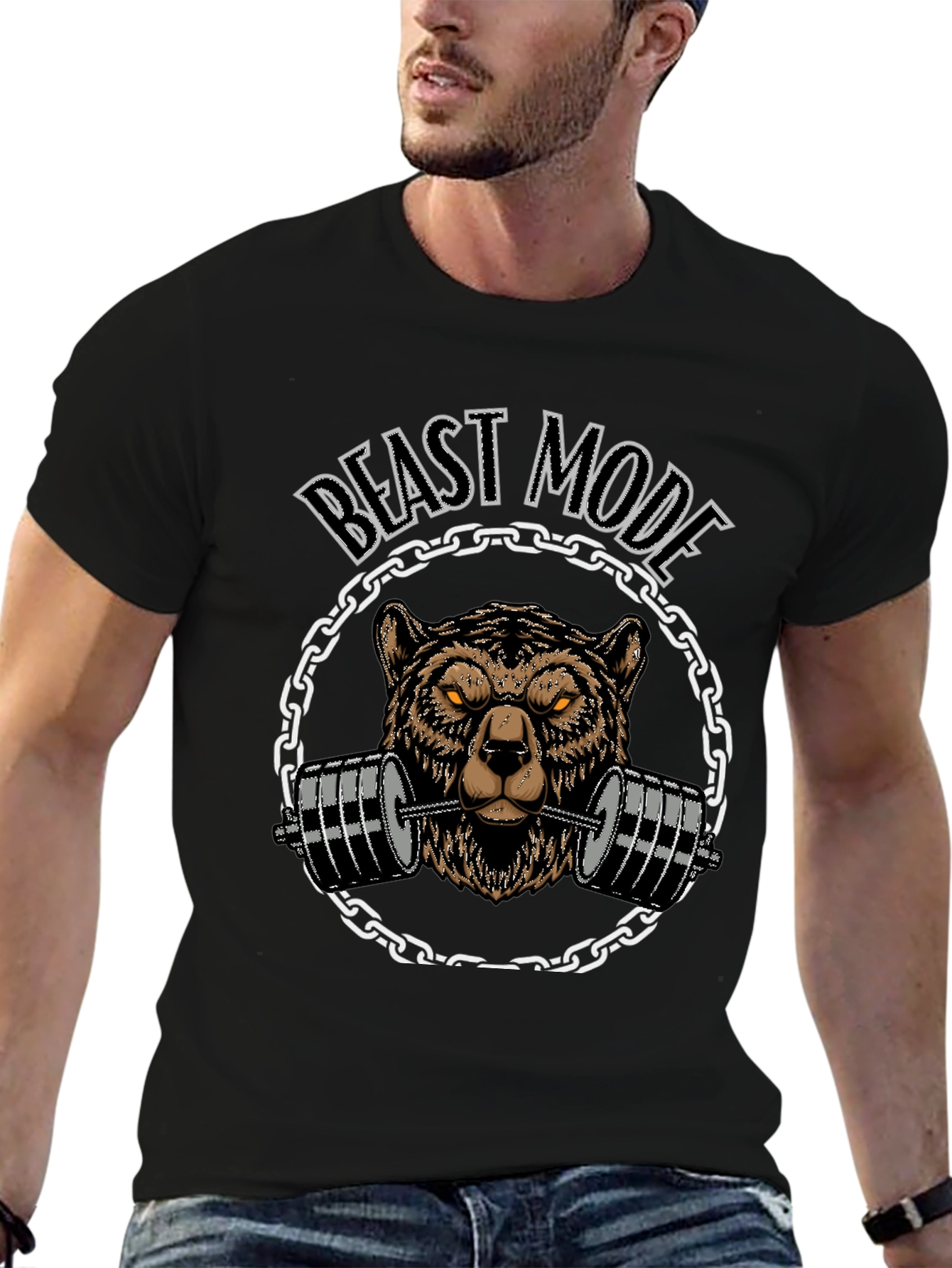 Beast Mode Bear Barbell Black T-Shirt
