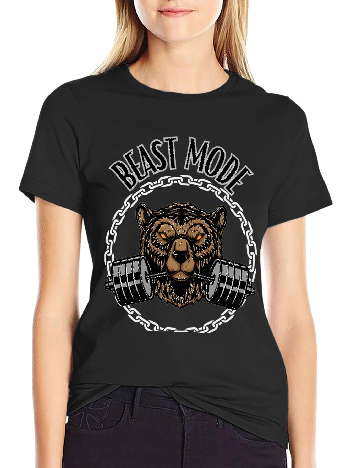 Beast Mode Bear Barbell Black T-Shirt