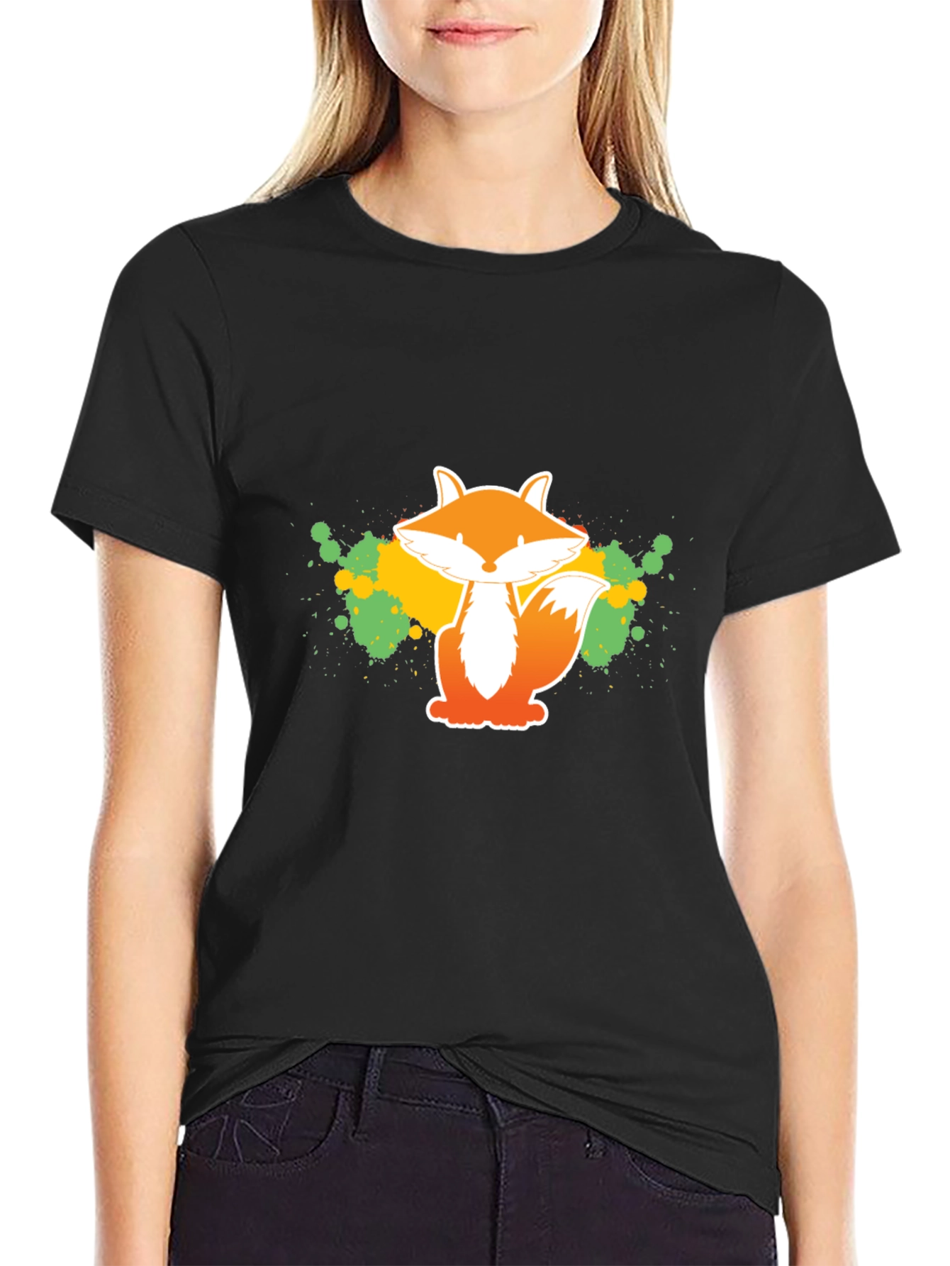 Fox Graphic Tee - Artistic Splatter Design