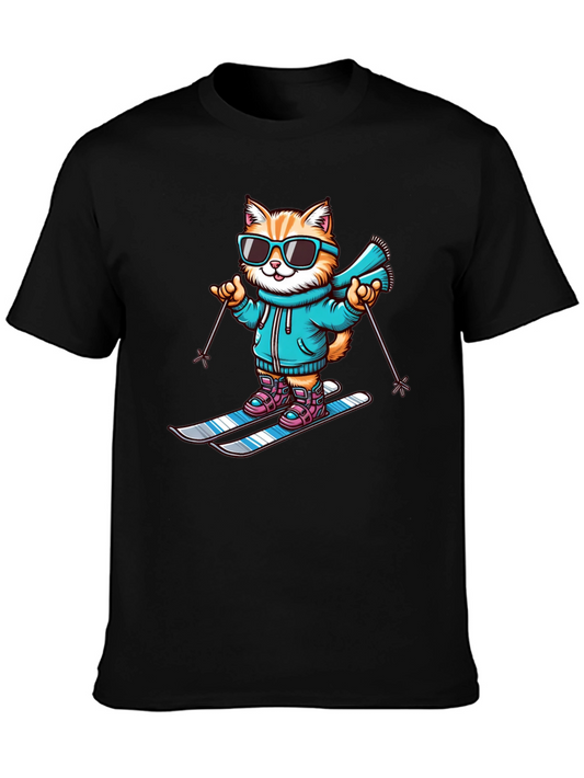 Ski Cat T-Shirt - Cute Cartoon Kitten Winter Sports Tee