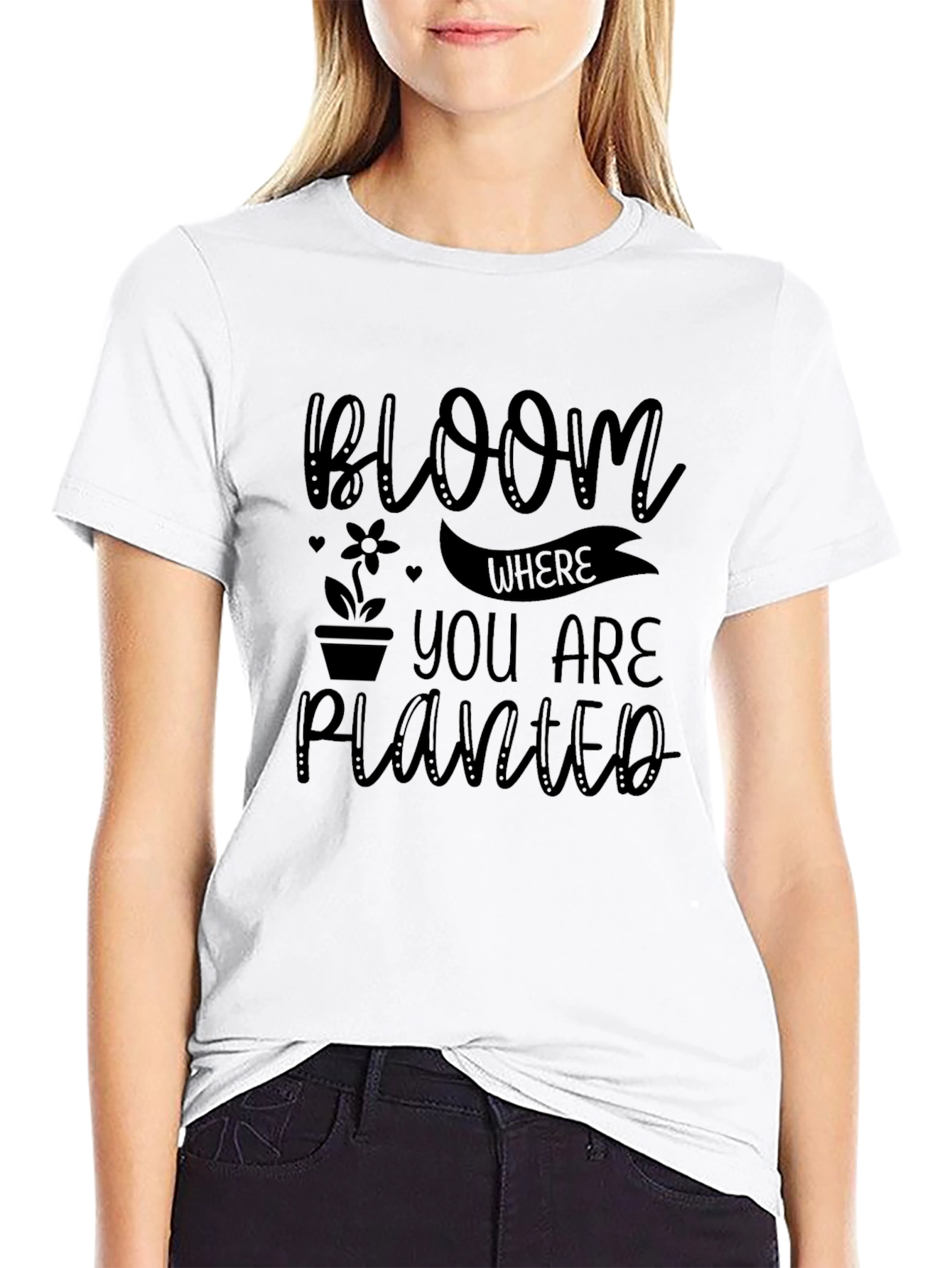 Bloom Where You Are Planted Black Tee