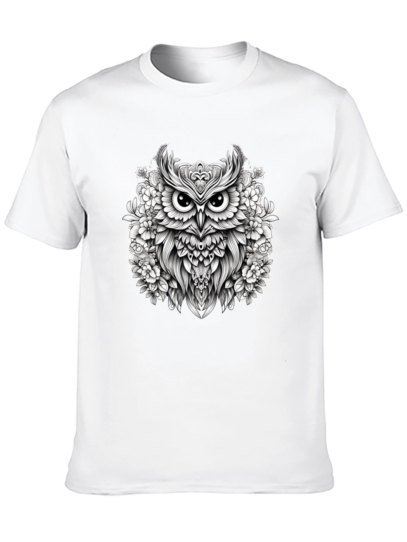 Floral Owl Graphic Black T-Shirt