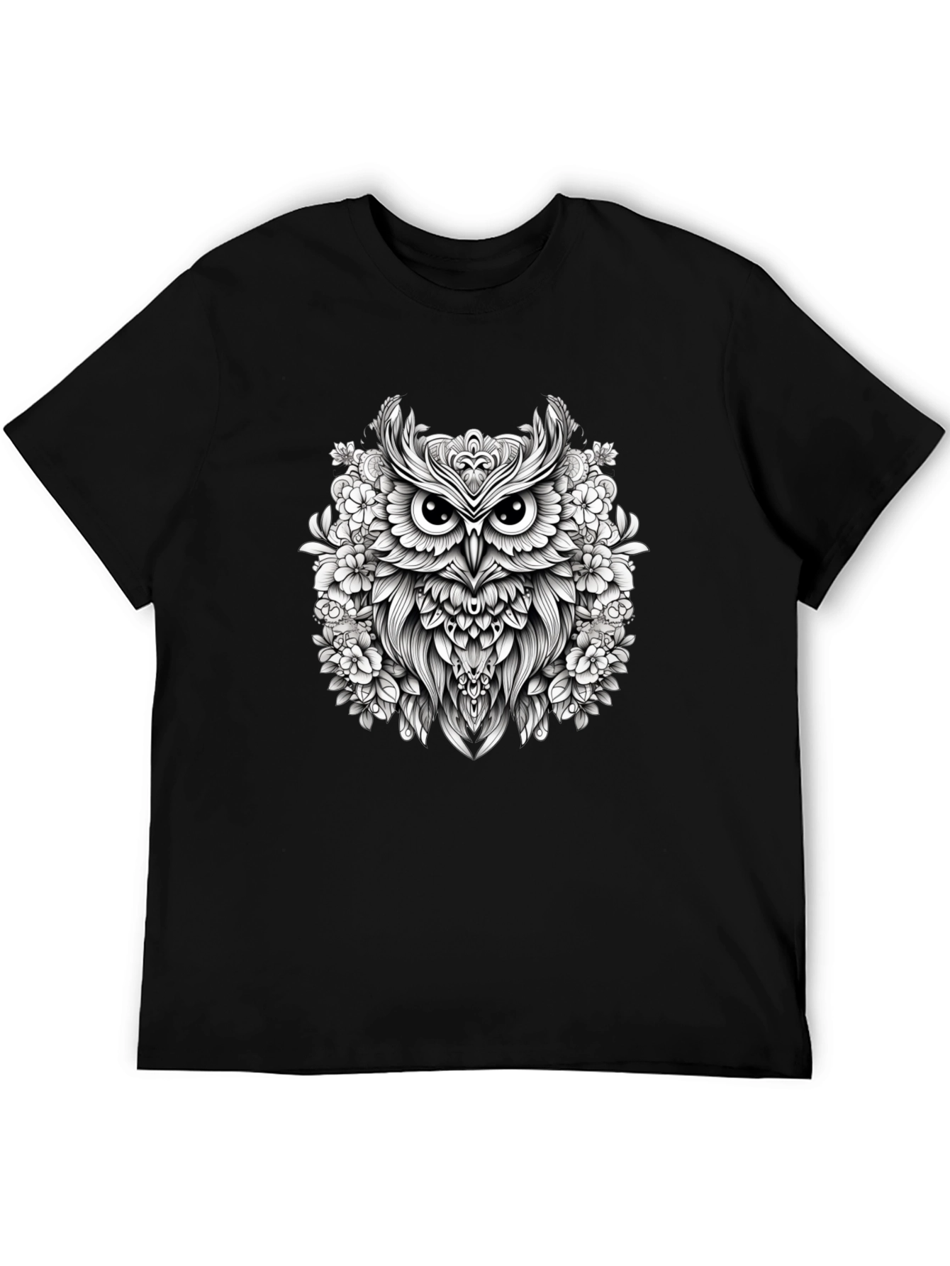 Floral Owl Graphic Black T-Shirt