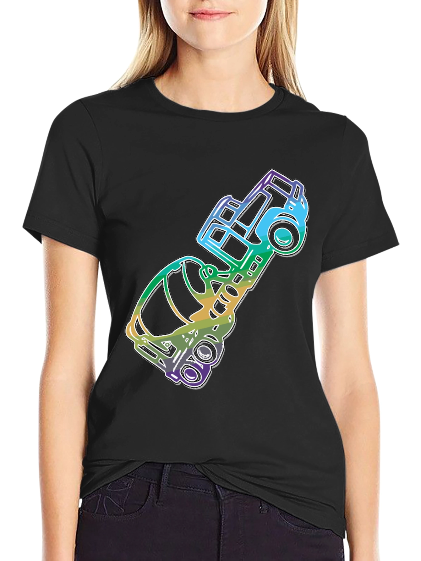 Retro Rainbow Car Graphic Tee - Black