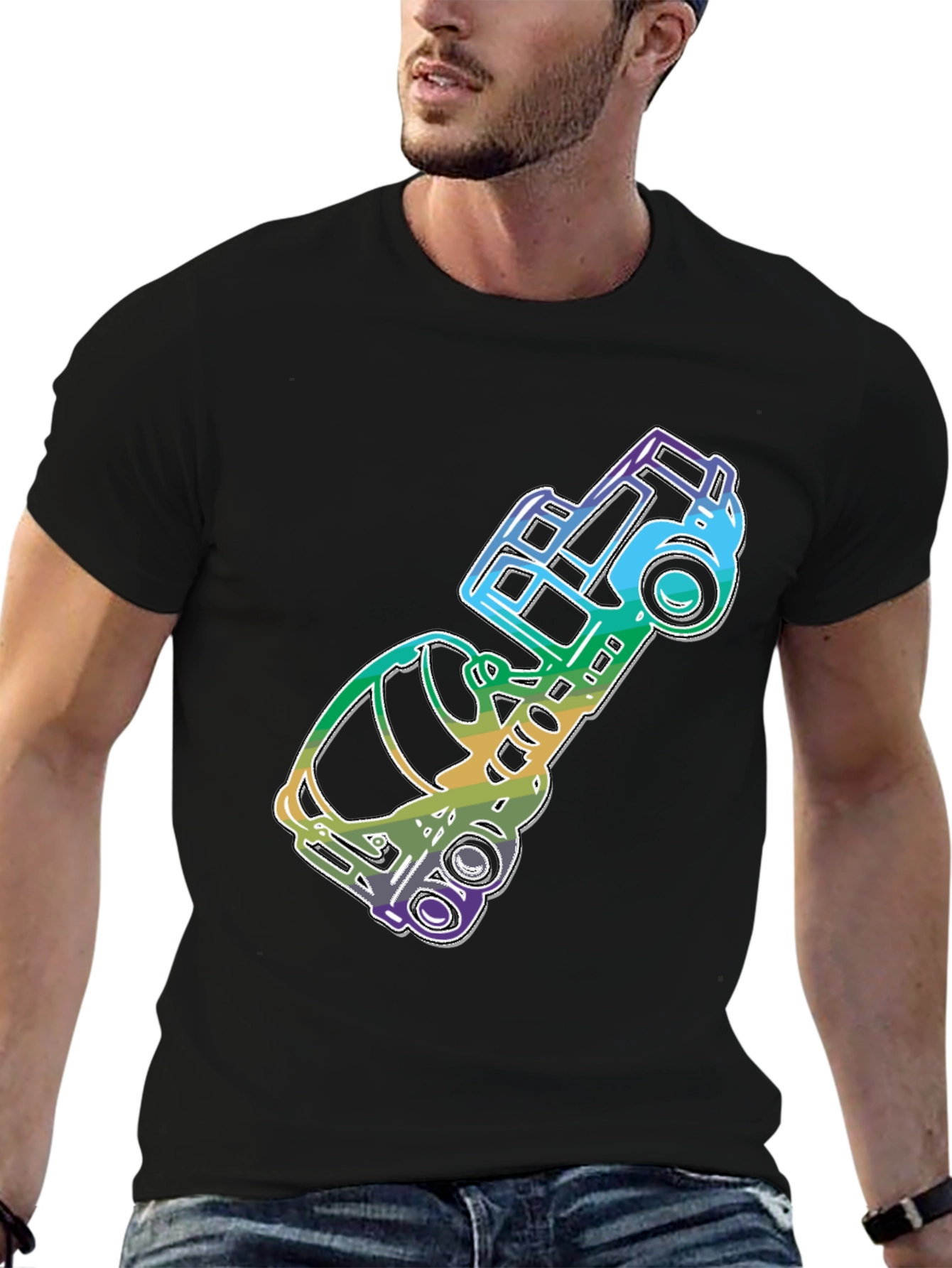 Retro Rainbow Car Graphic Tee - Black