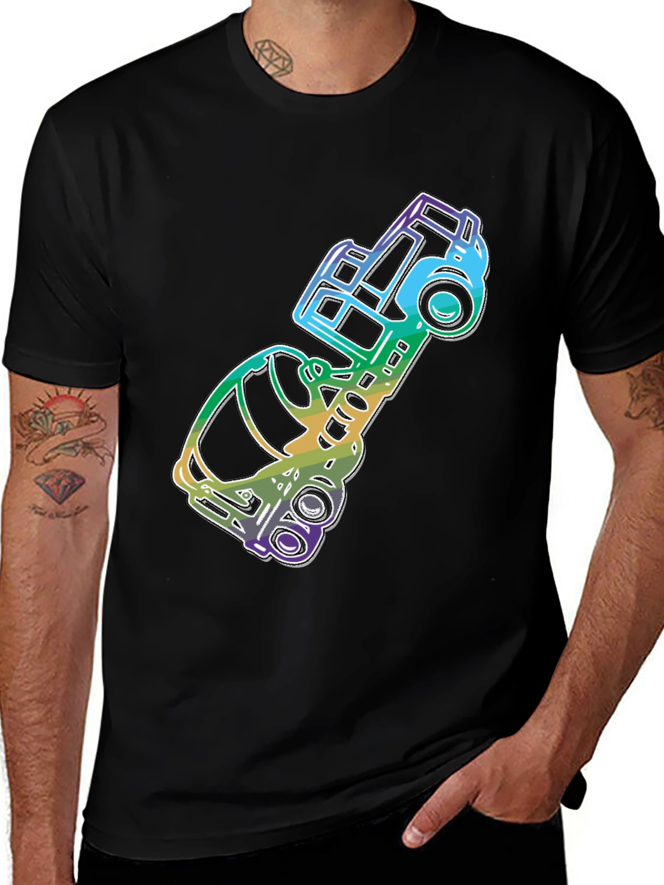 Retro Rainbow Car Graphic Tee - Black