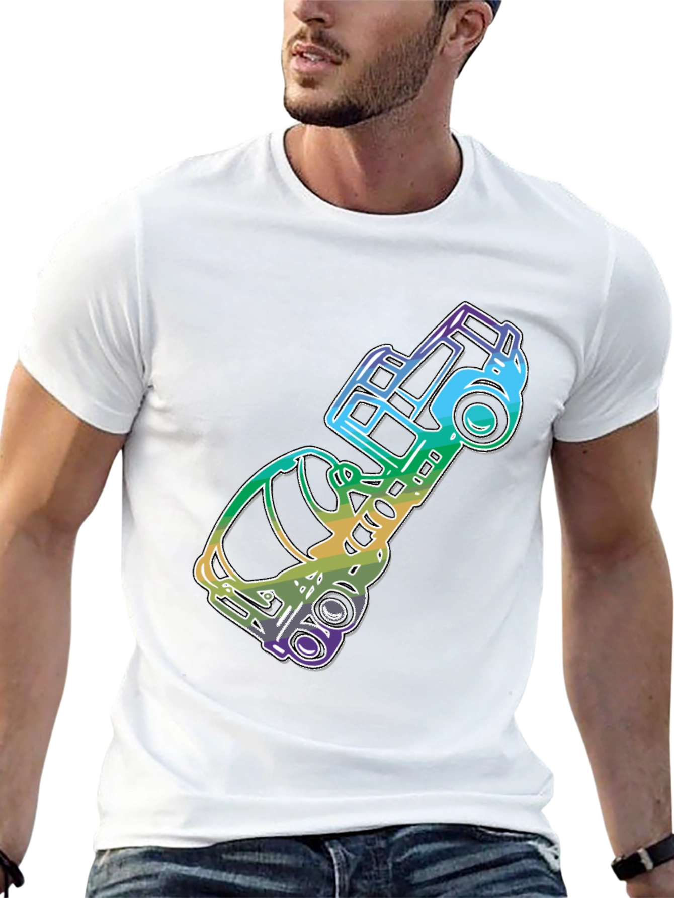 Retro Rainbow Car Graphic Tee - Black