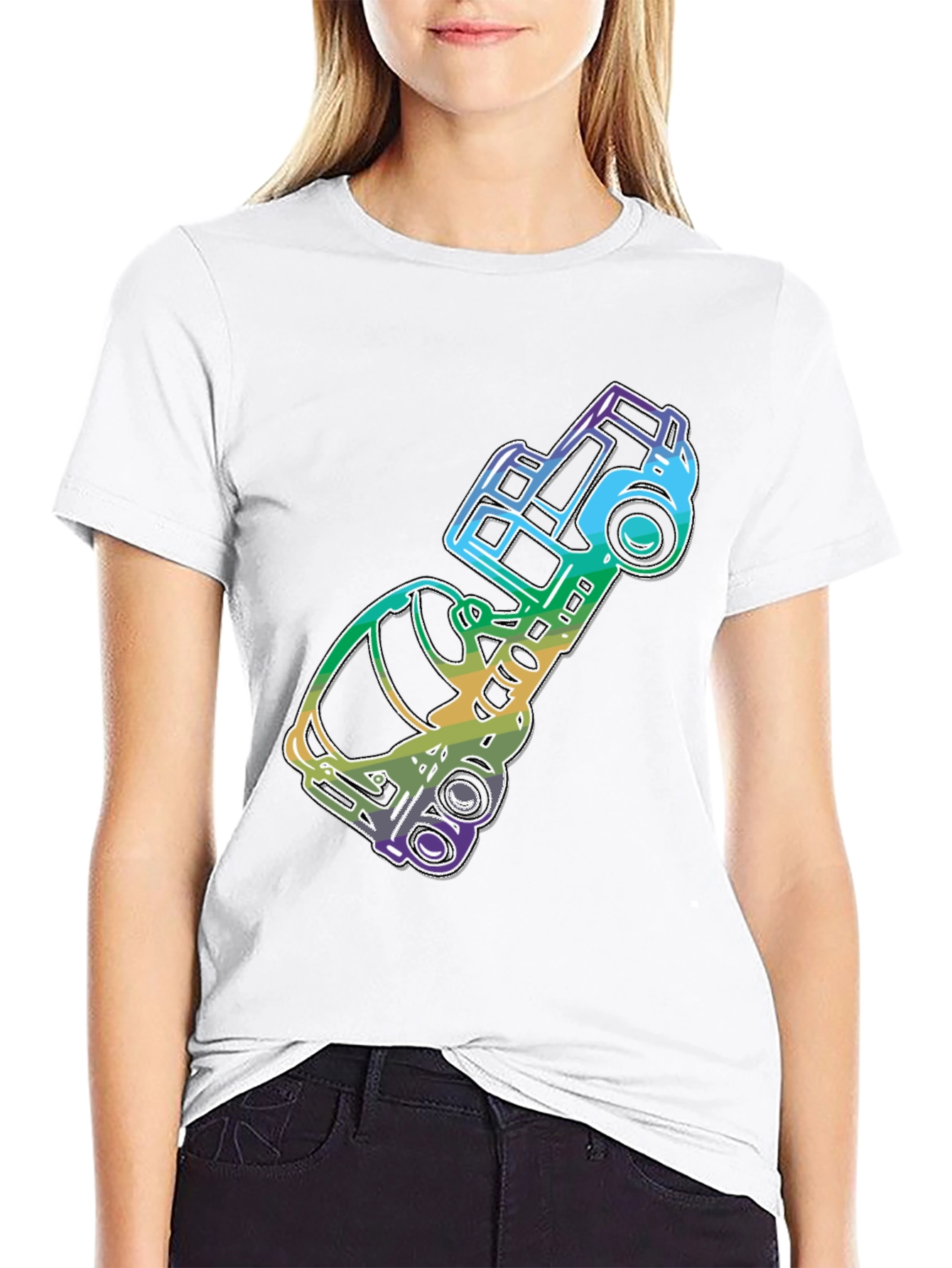 Retro Rainbow Car Graphic Tee - Black