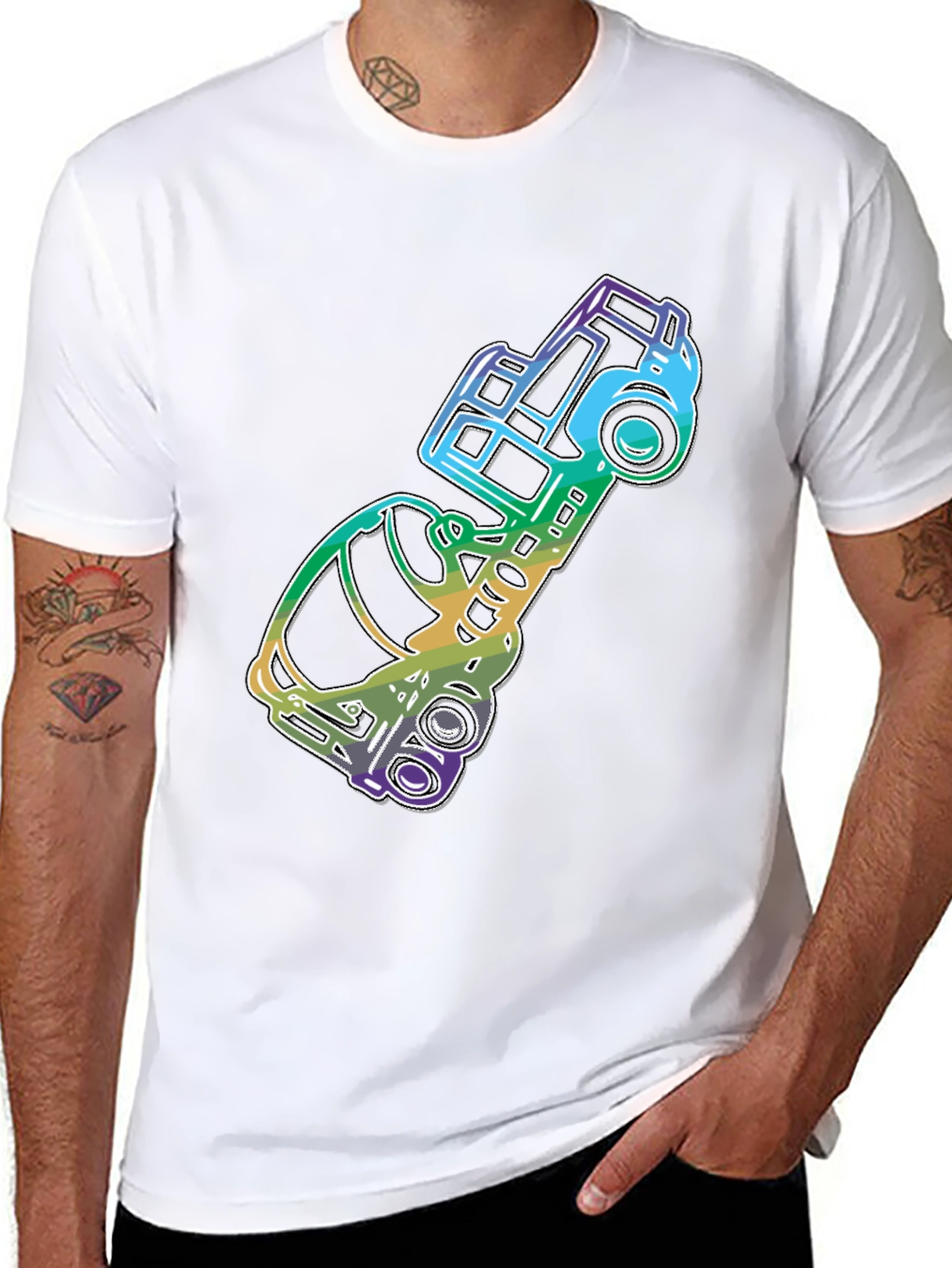 Retro Rainbow Car Graphic Tee - Black