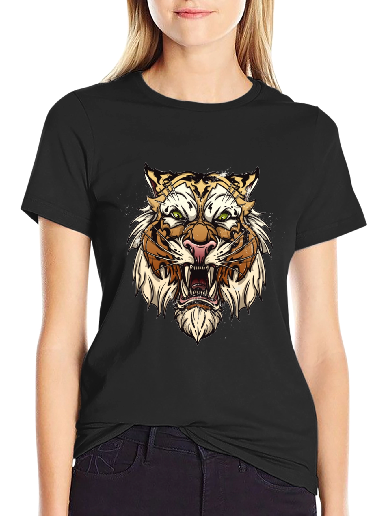 Tiger Graphic Tee - Fierce Animal Print Black T-Shirt