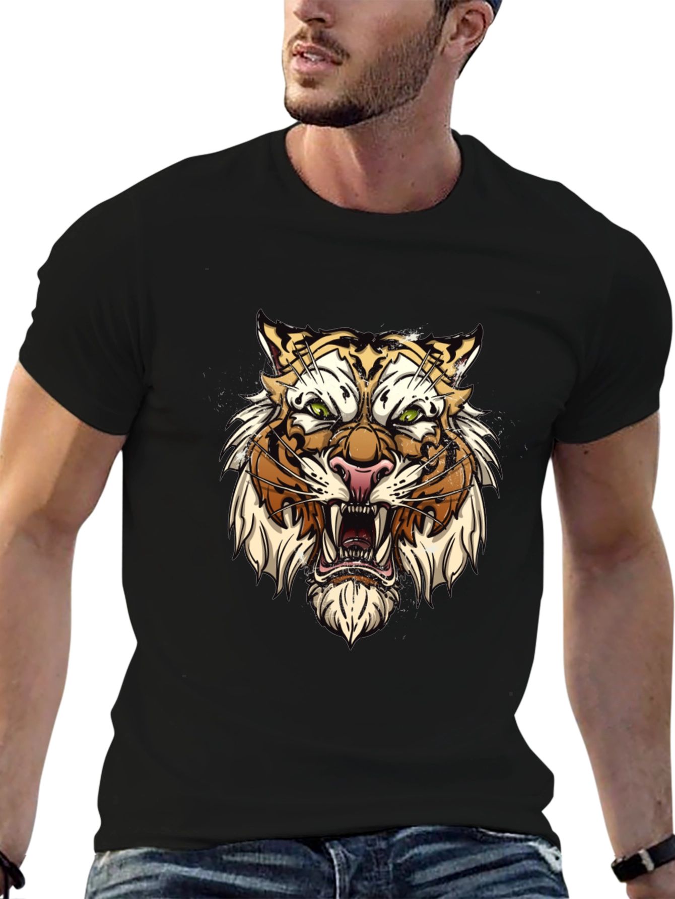 Tiger Graphic Tee - Fierce Animal Print Black T-Shirt