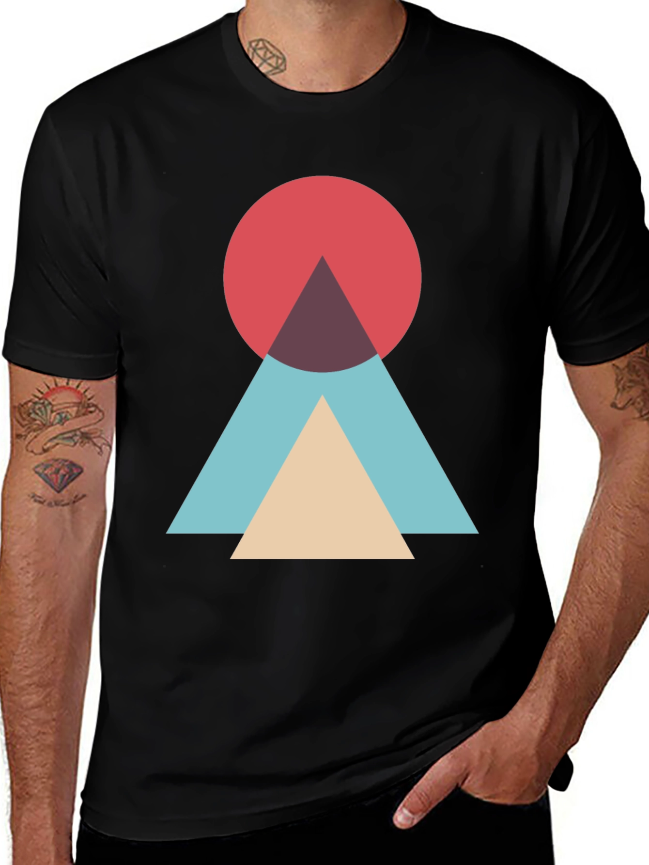 Geometric Circle & Triangle Graphic Tee - Modern Style