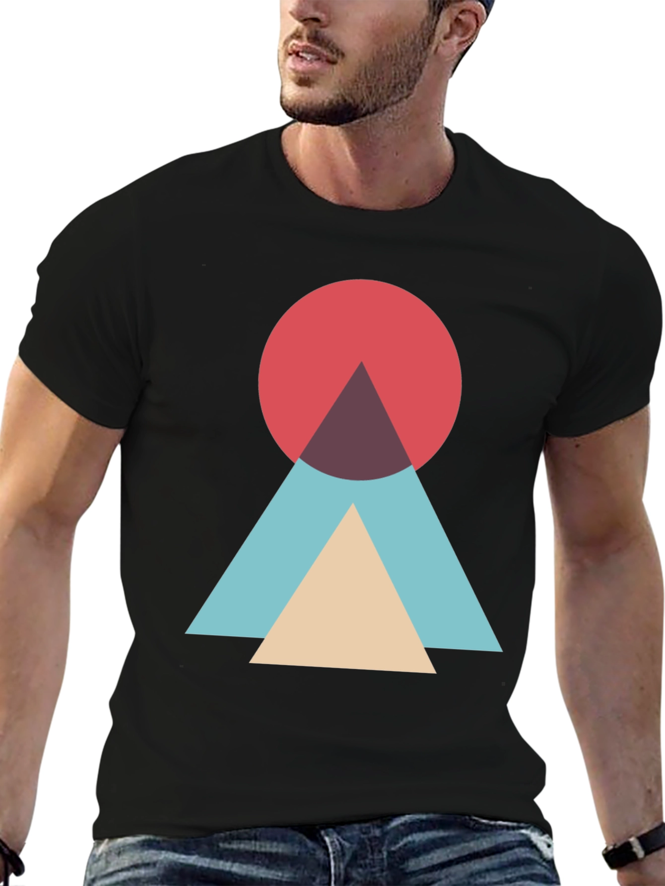 Geometric Circle & Triangle Graphic Tee - Modern Style
