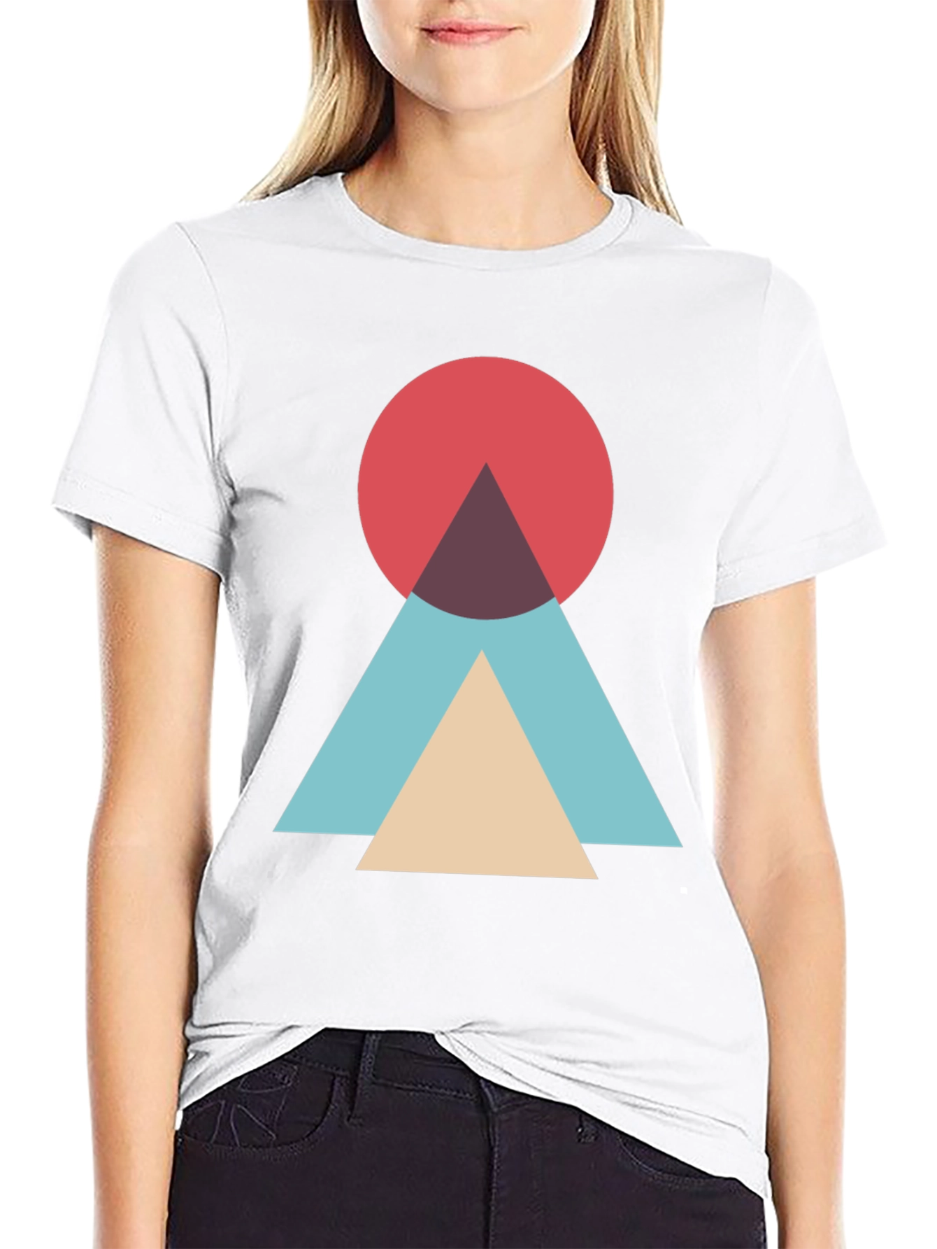 Geometric Circle & Triangle Graphic Tee - Modern Style