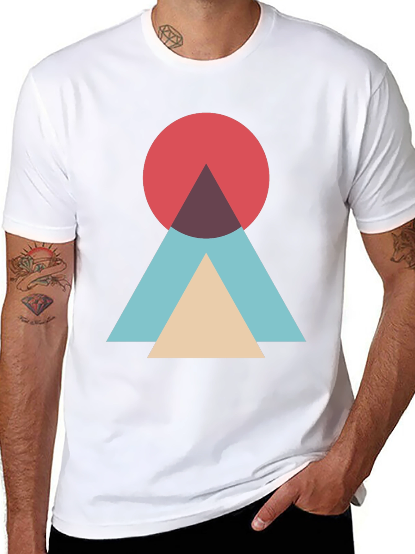 Geometric Circle & Triangle Graphic Tee - Modern Style