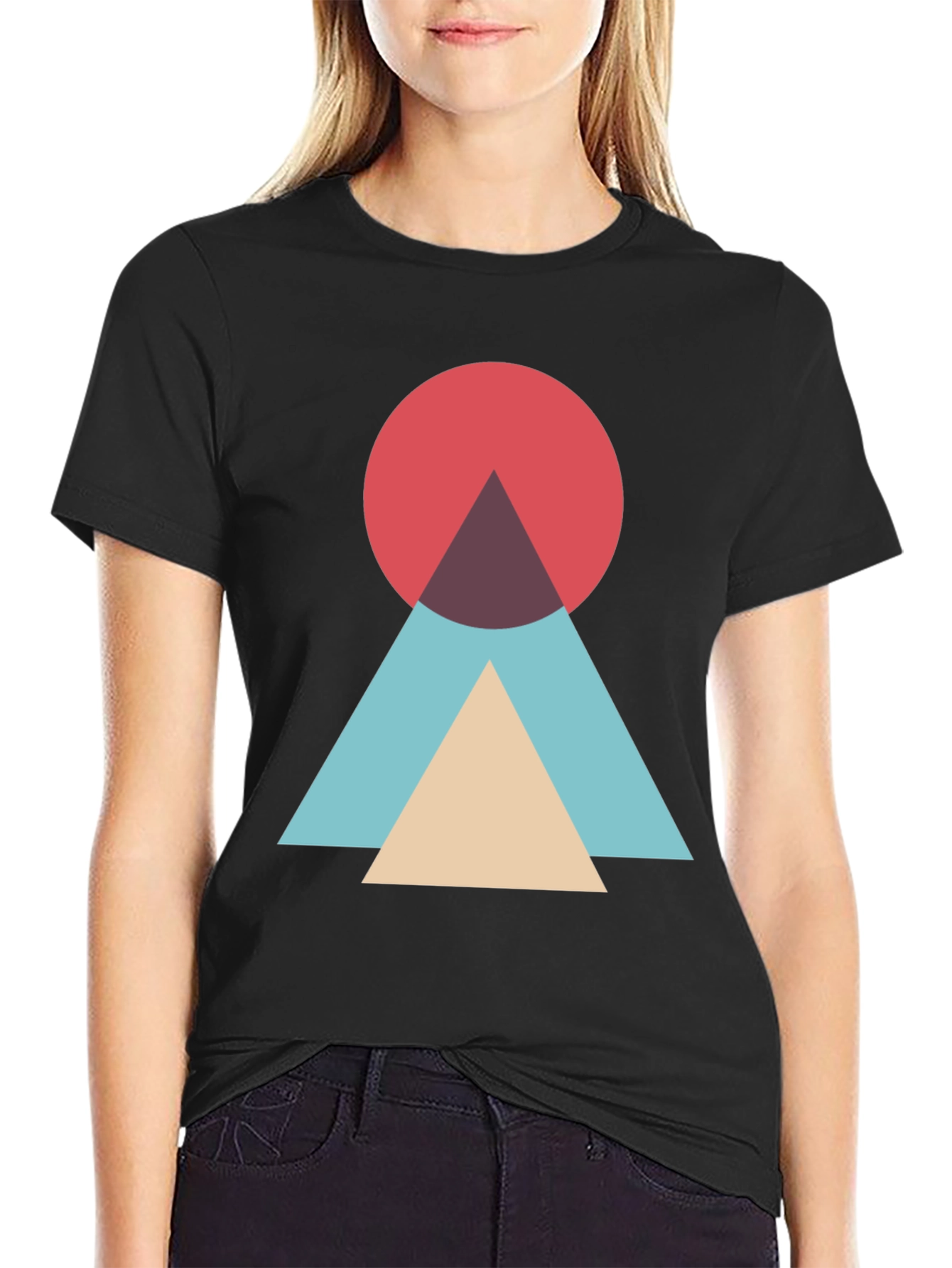 Geometric Circle & Triangle Graphic Tee - Modern Style