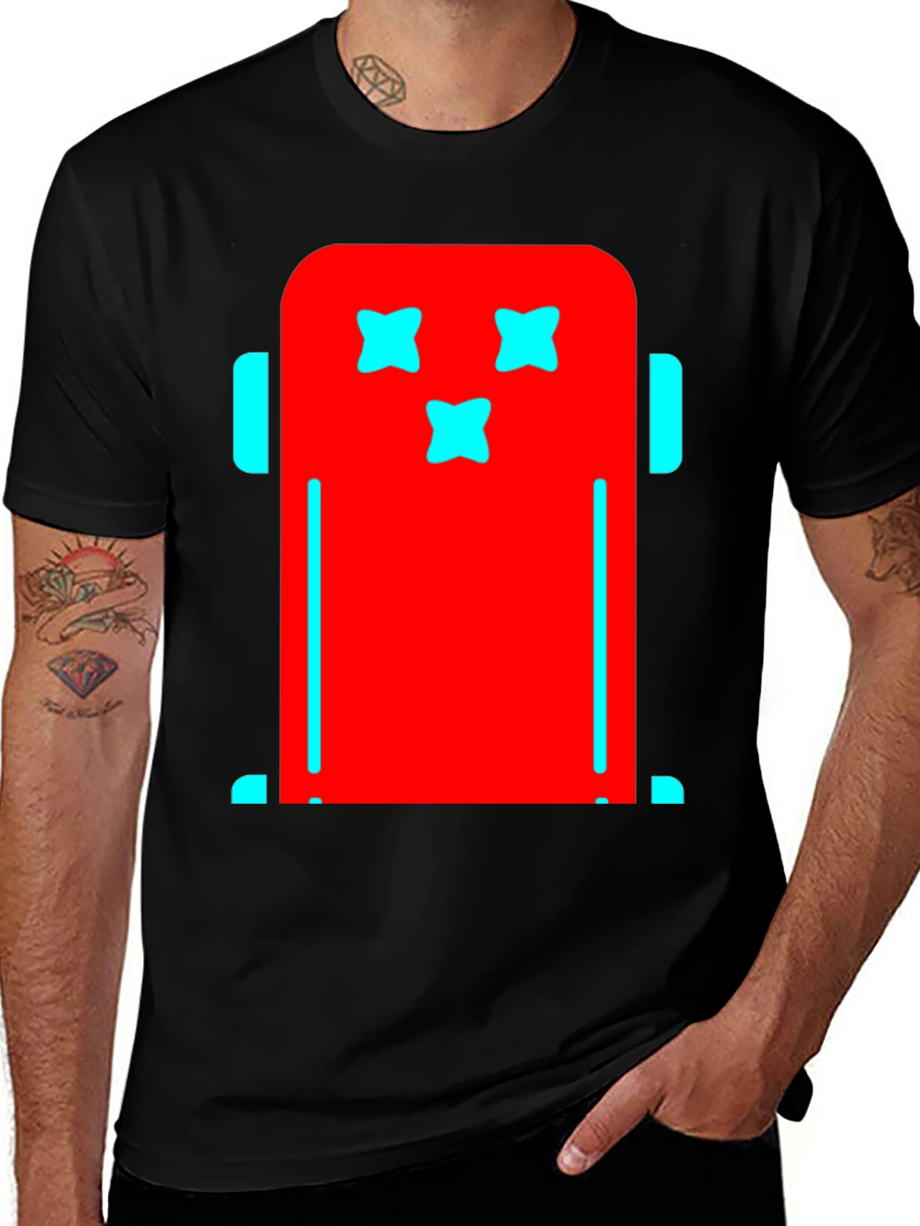 Funky Robot Graphic Tee - Black Cotton T-Shirt