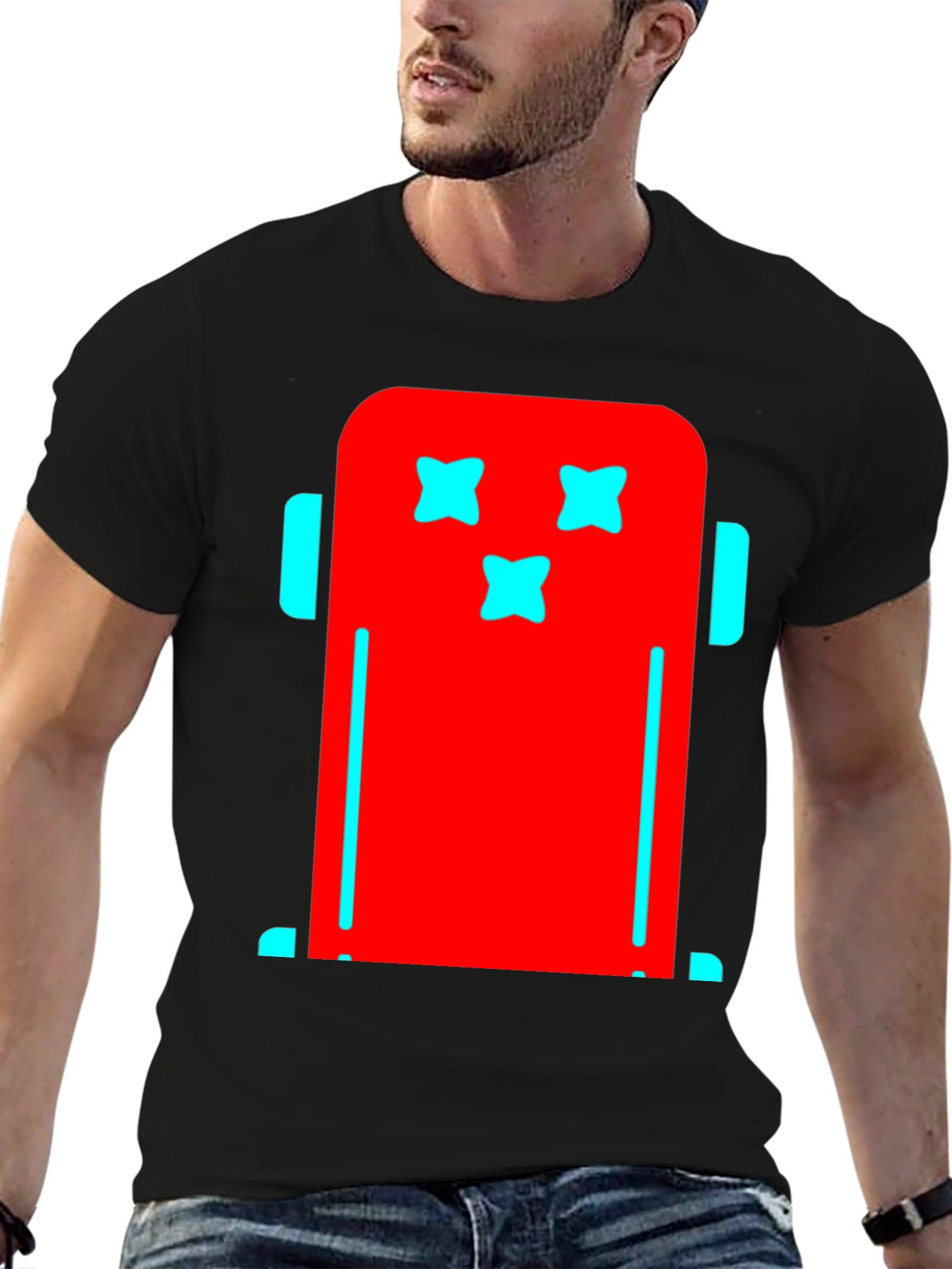 Funky Robot Graphic Tee - Black Cotton T-Shirt