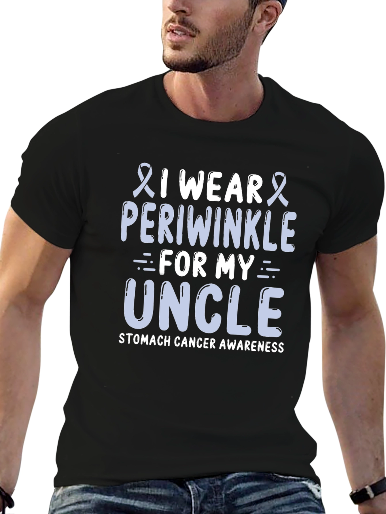 Periwinkle Ribbon Uncle Stomach Cancer Awareness T-Shirt