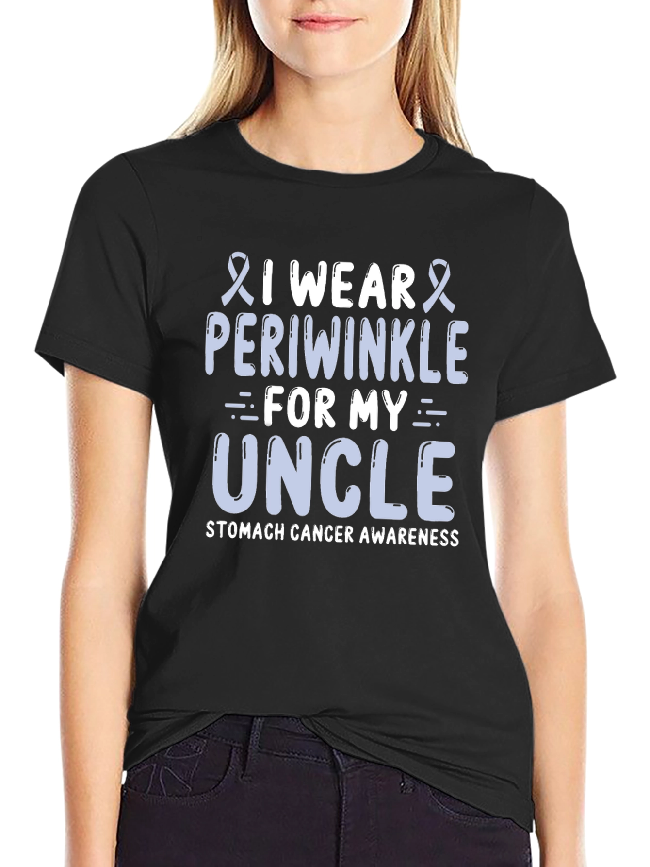 Periwinkle Ribbon Uncle Stomach Cancer Awareness T-Shirt