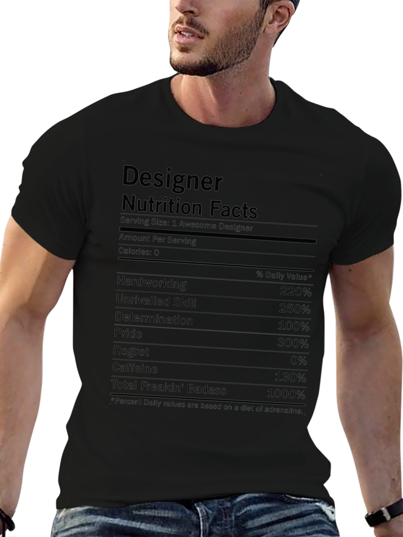 Designer Nutrition Facts Black Graphic T-Shirt