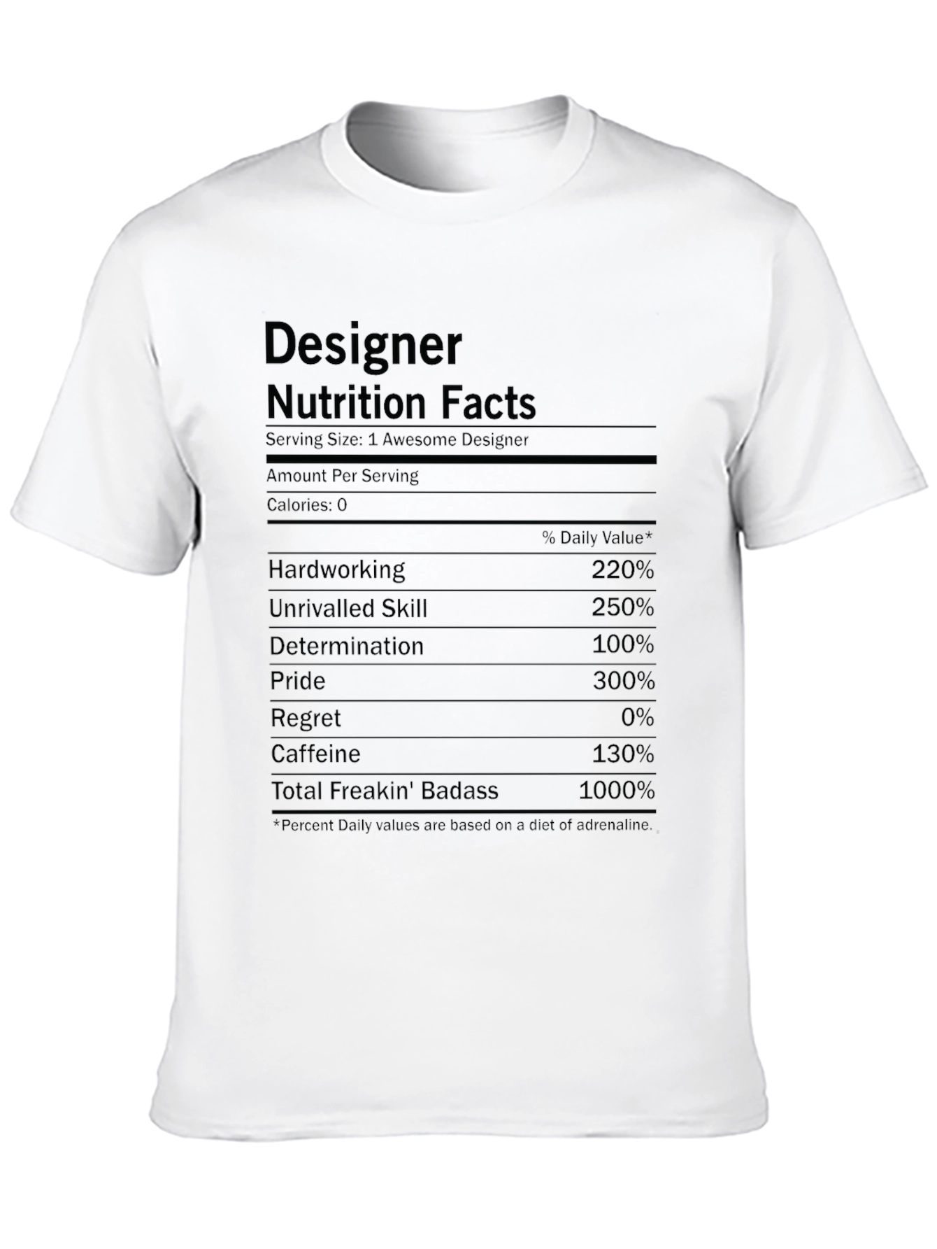 Designer Nutrition Facts Black Graphic T-Shirt