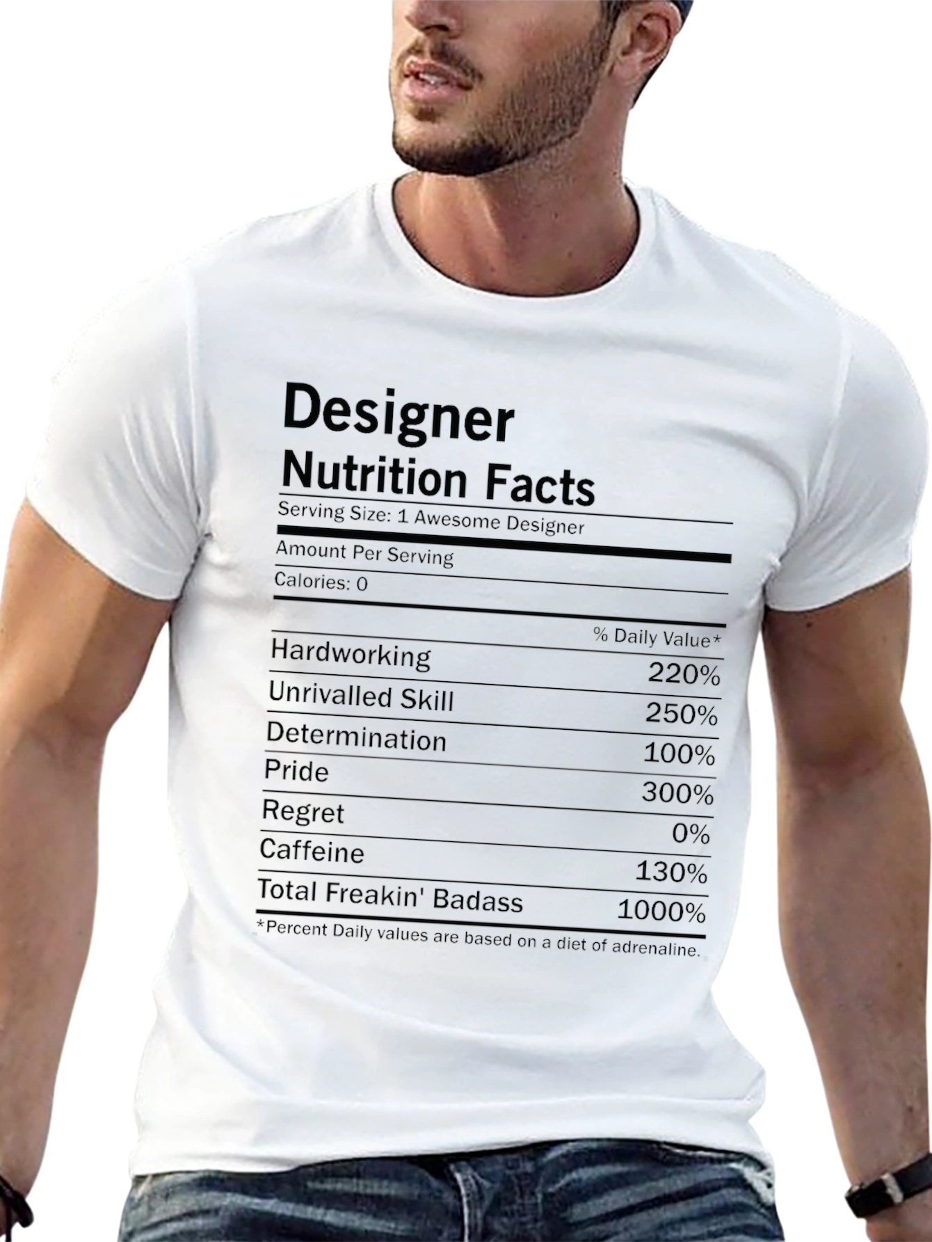 Designer Nutrition Facts Black Graphic T-Shirt